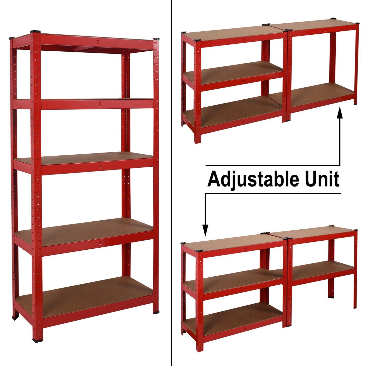 Red - House of Home - Heavy Duty Steel & MDF 5 Tier Racking Shelf in Red - 1