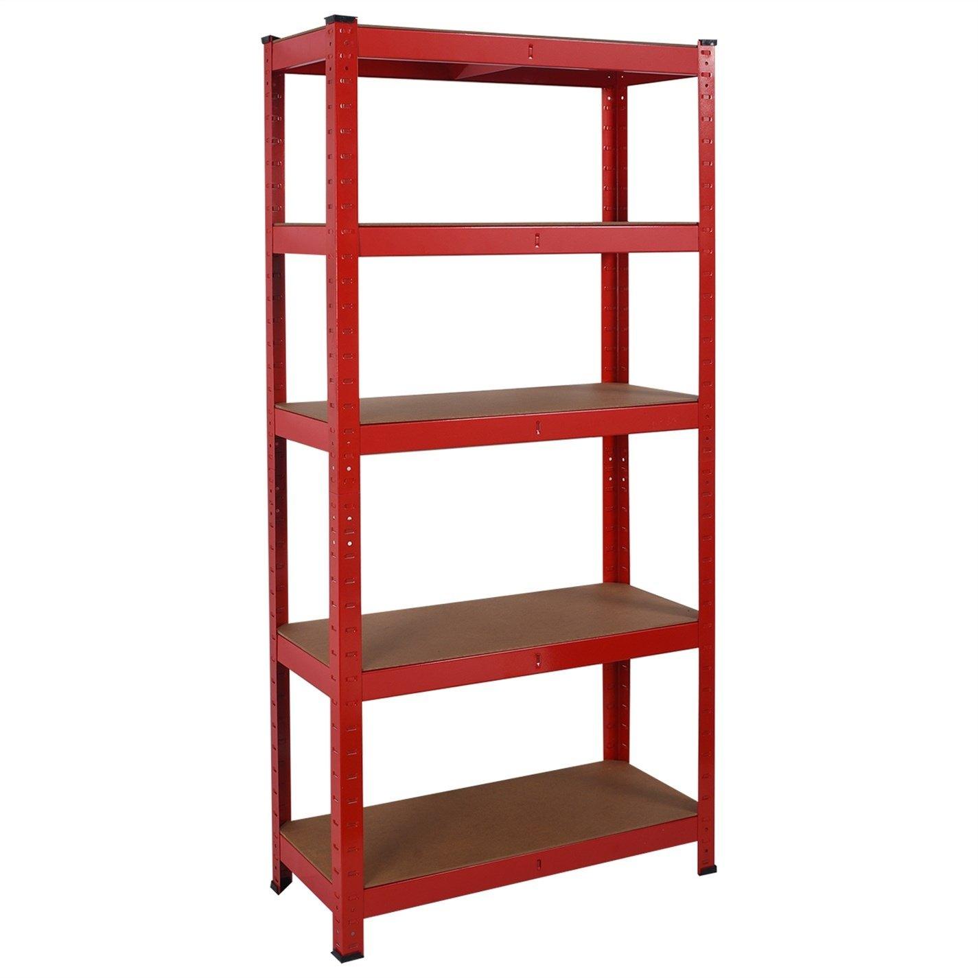 Red - House of Home - Heavy Duty Steel & MDF 5 Tier Racking Shelf in Red - 2