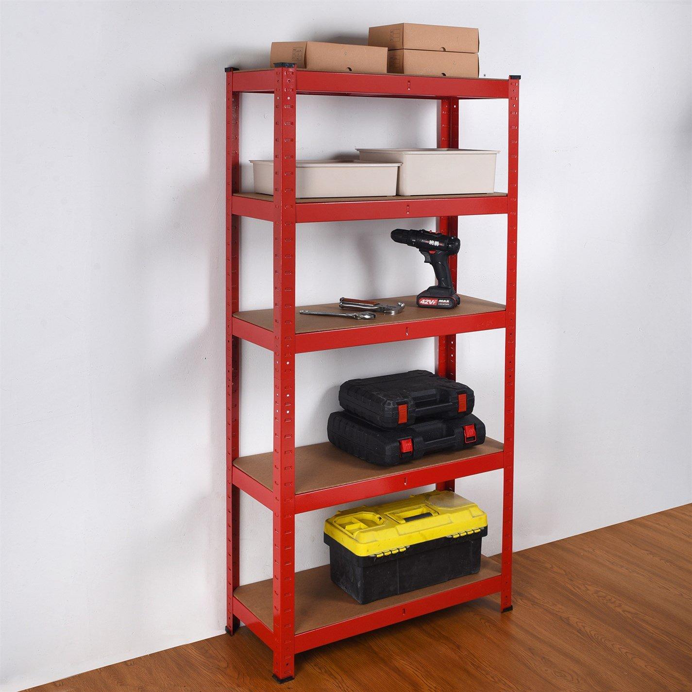 Red - House of Home - Heavy Duty Steel & MDF 5 Tier Racking Shelf in Red - 3