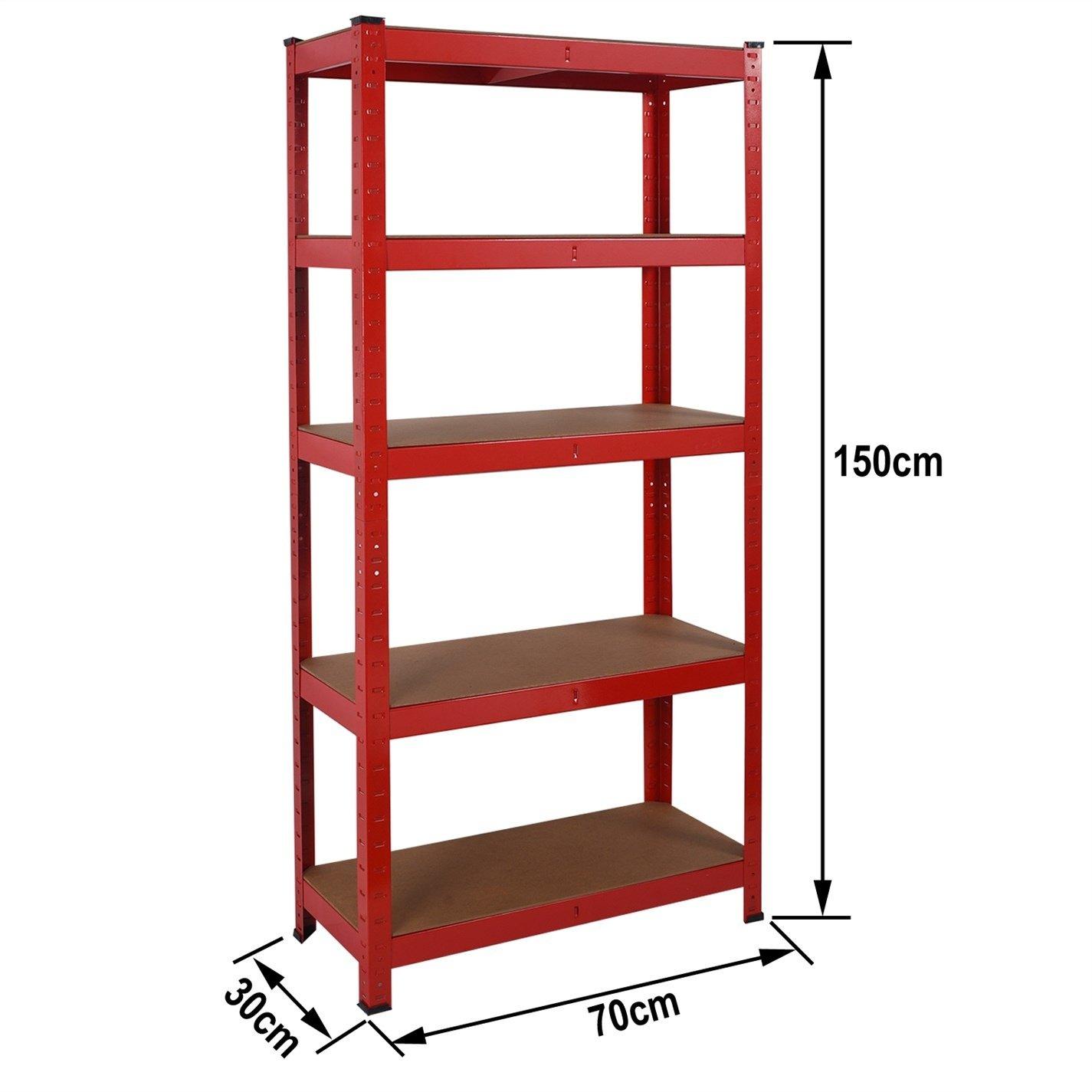 Red - House of Home - Heavy Duty Steel & MDF 5 Tier Racking Shelf in Red - 5