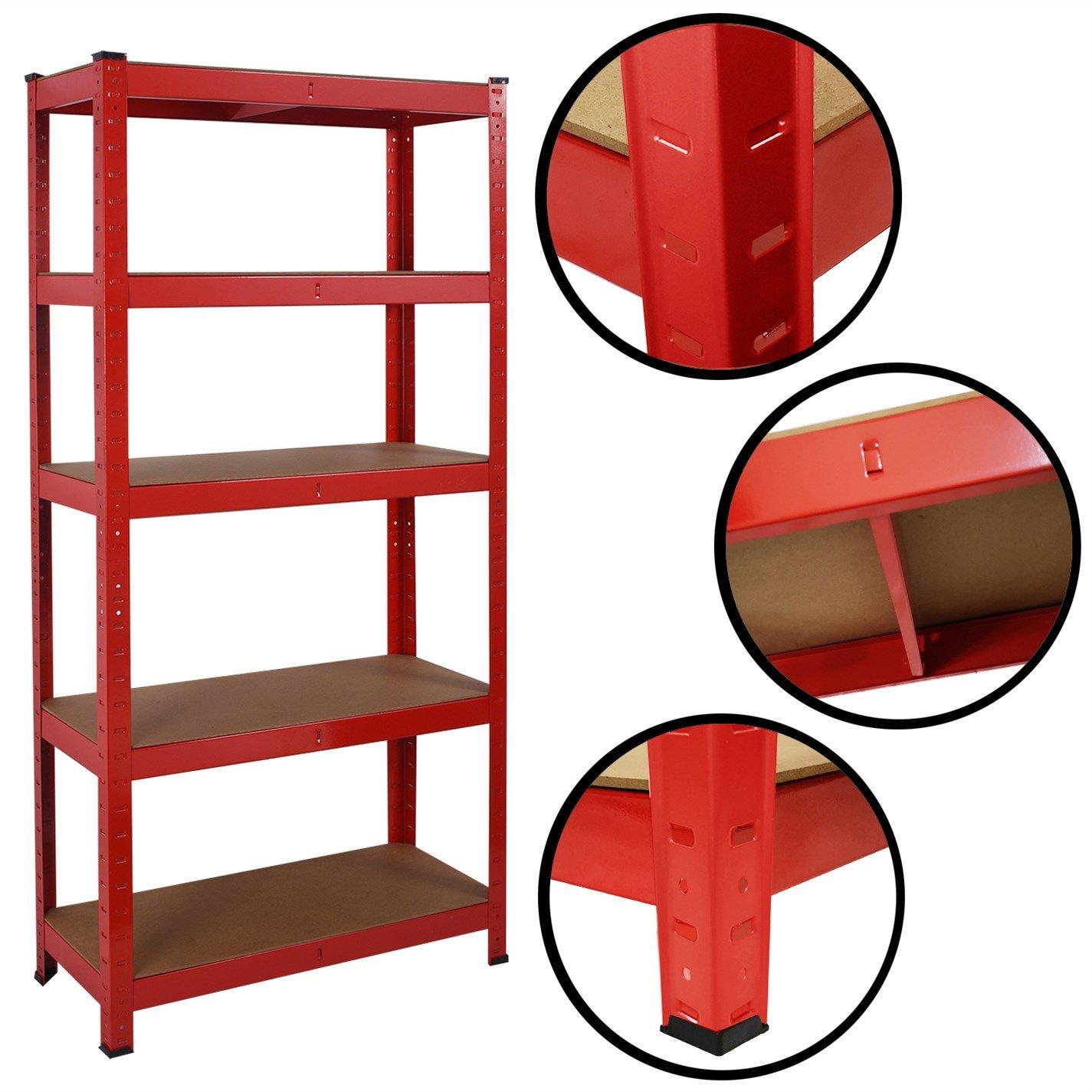 Red - House of Home - Heavy Duty Steel & MDF 5 Tier Racking Shelf in Red - 6