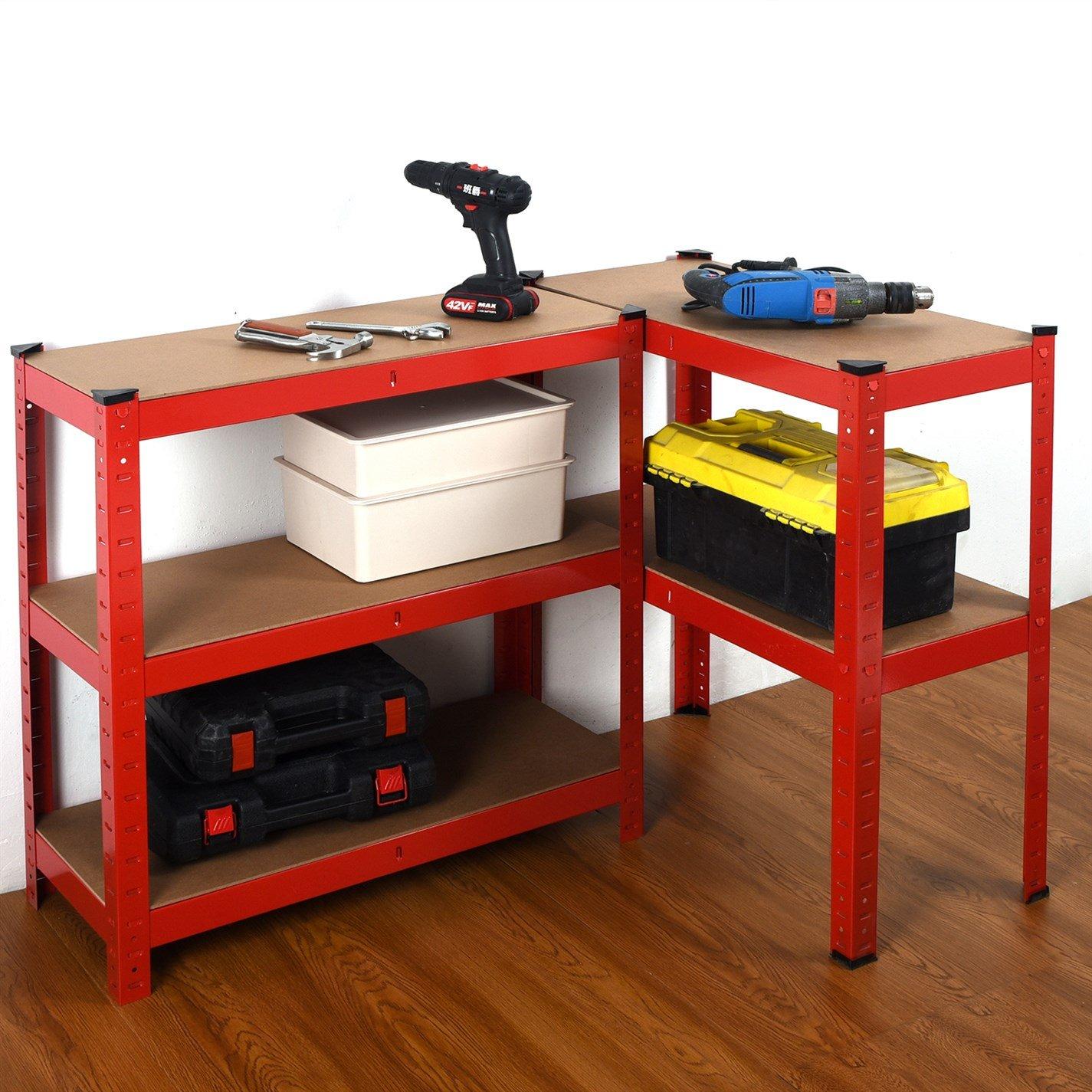 Red - House of Home - Heavy Duty Steel & MDF 5 Tier Racking Shelf in Red - 8