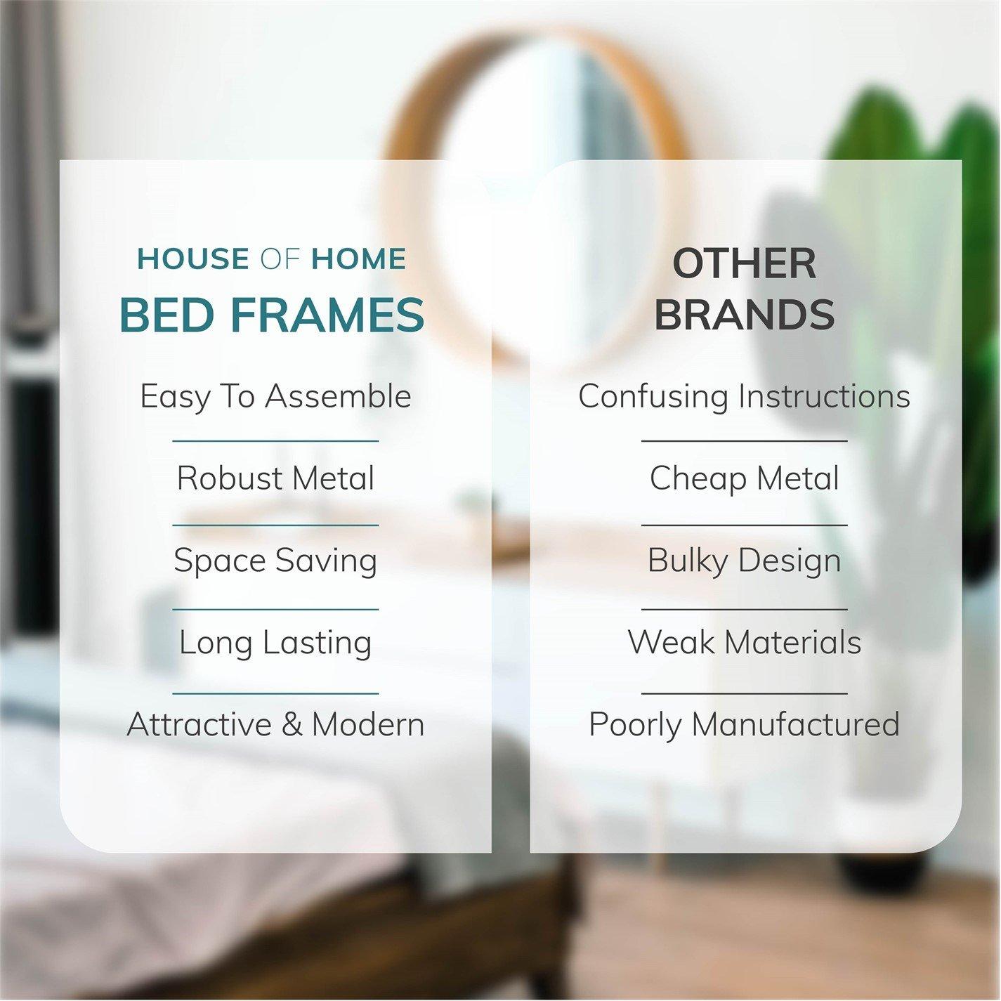 Black - House of Home - Heavy Duty Metal Platform Single Bed Frame - 9