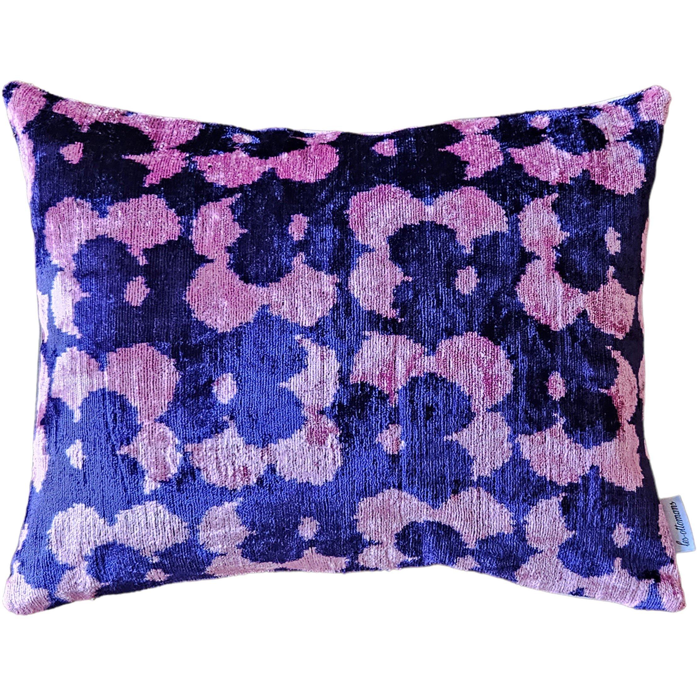 Blue/Pink - Les Ottomans - LesOttomans Flower Velvet 40x50cm Sofa Cushions