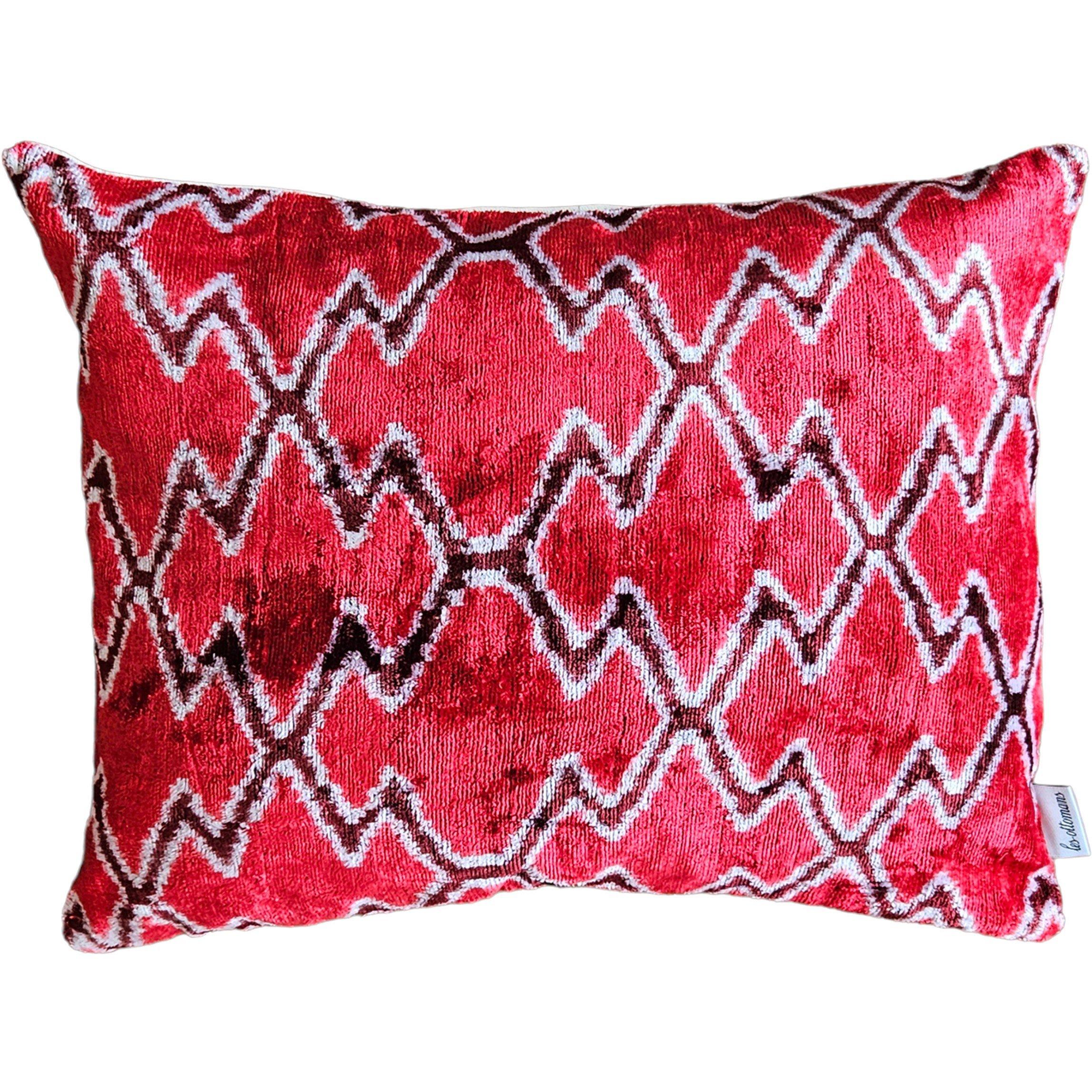Les Ottomans LesOttomans ZigZag Velvet 40x50cm Sofa Cushions - Red/Black
