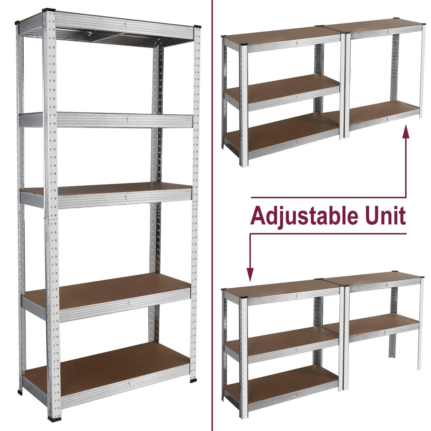 Silver - House of Home - Heavy Duty Steel & 5 Tier Galvanized Racking Shelf - 3