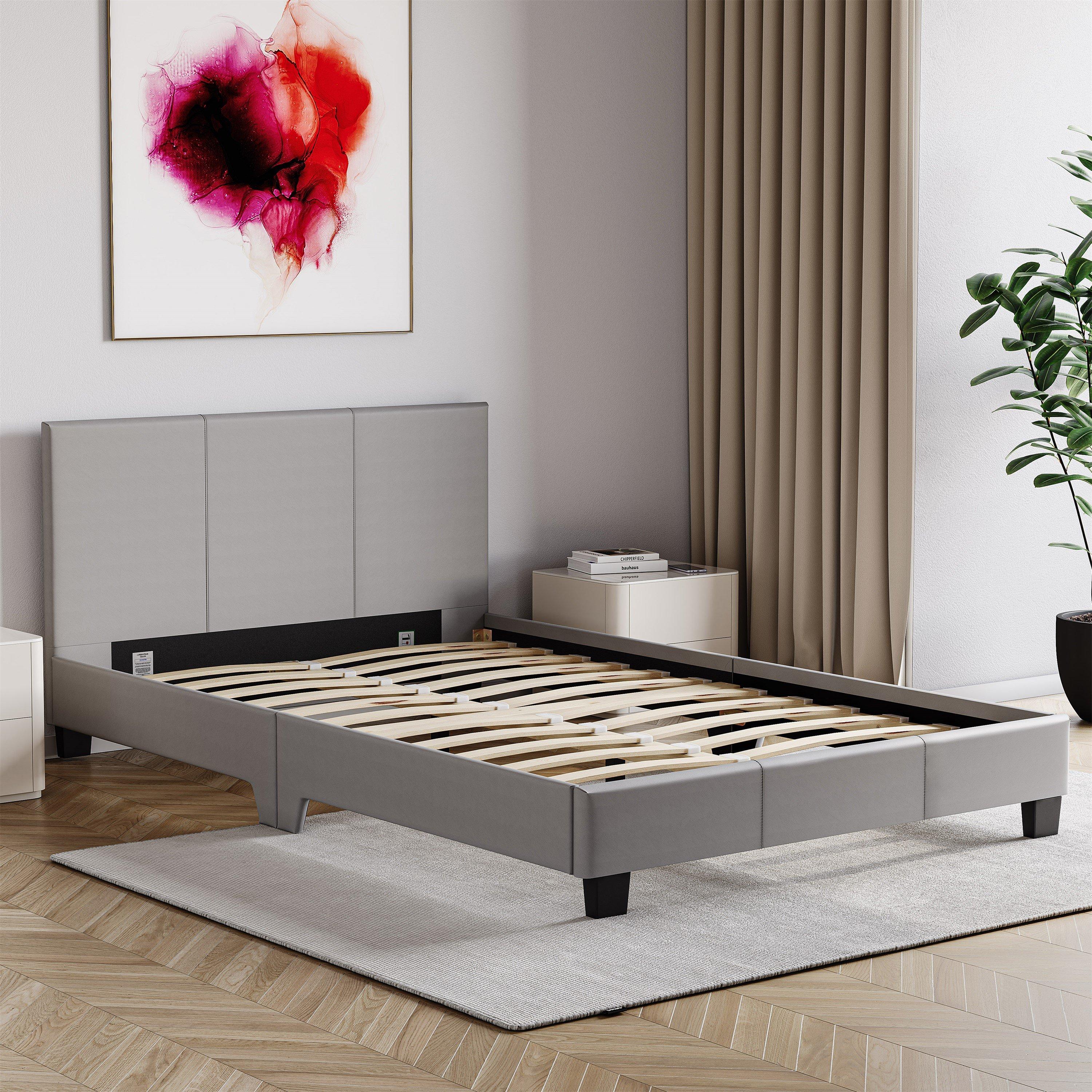 Grey - Lassic - Lisbon Small Double Faux Leather Bed UKFR - 3