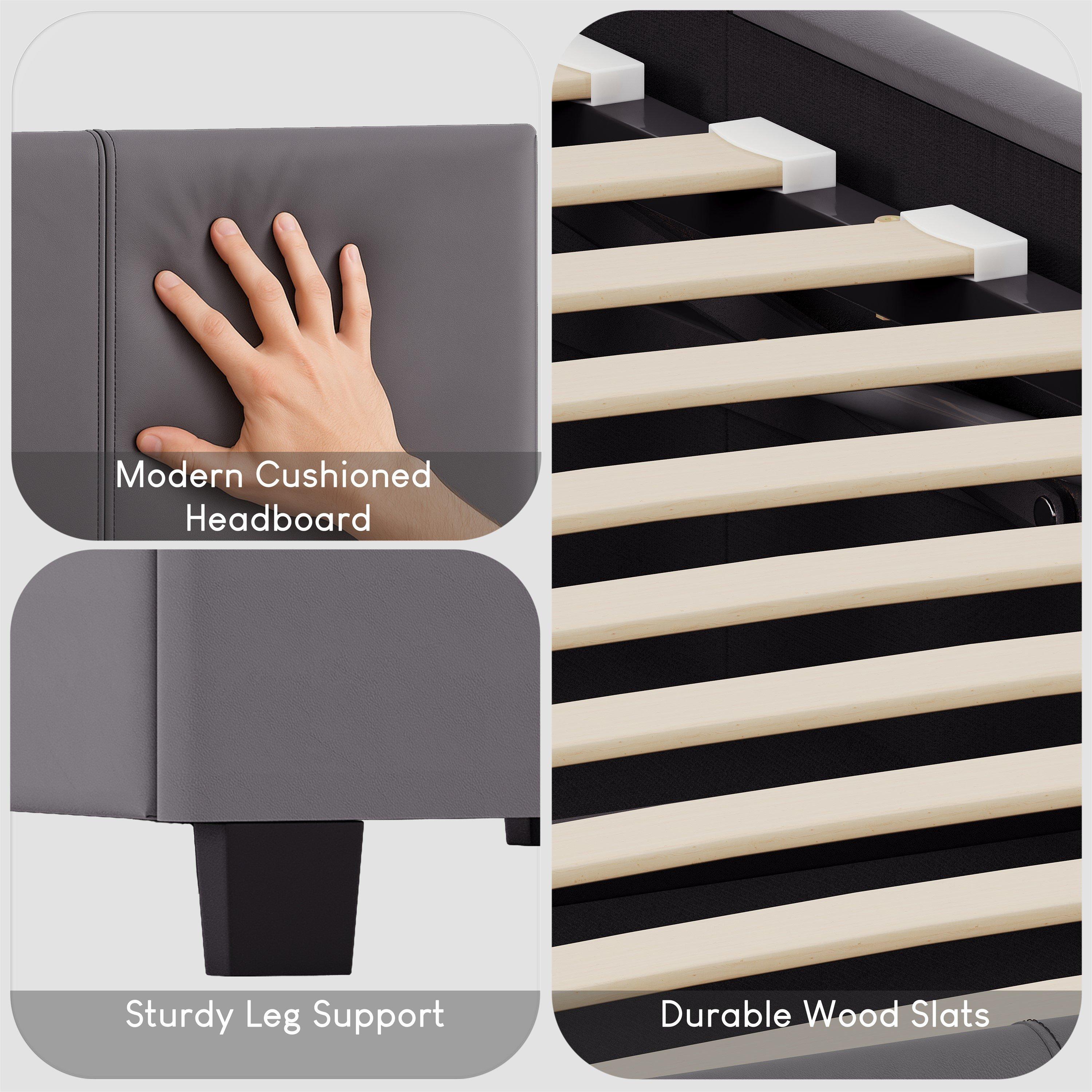 Grey - Lassic - Lisbon Small Double Faux Leather Bed UKFR - 5