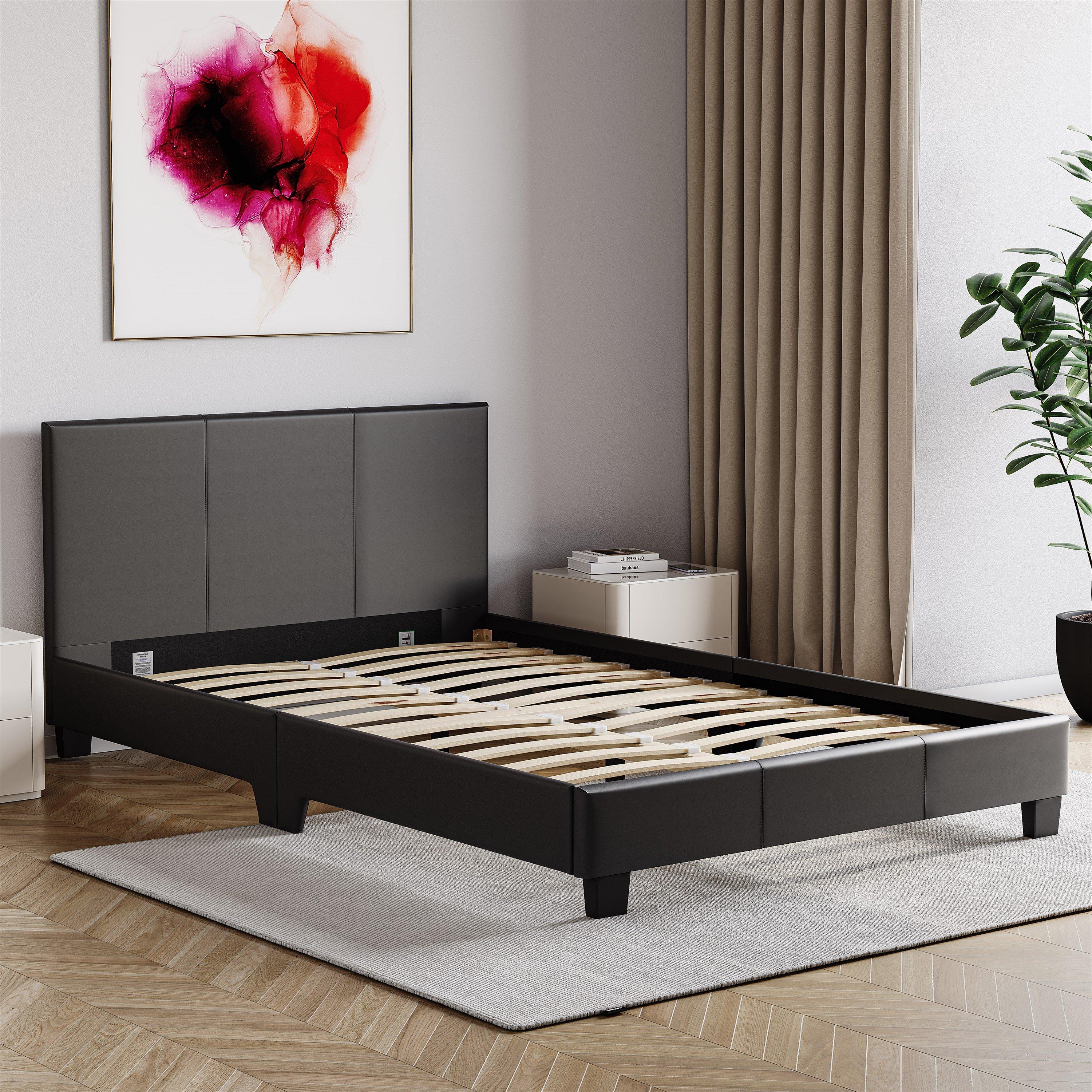 Black - Lassic - Lisbon Small Double Faux Leather Bed UKFR - 3