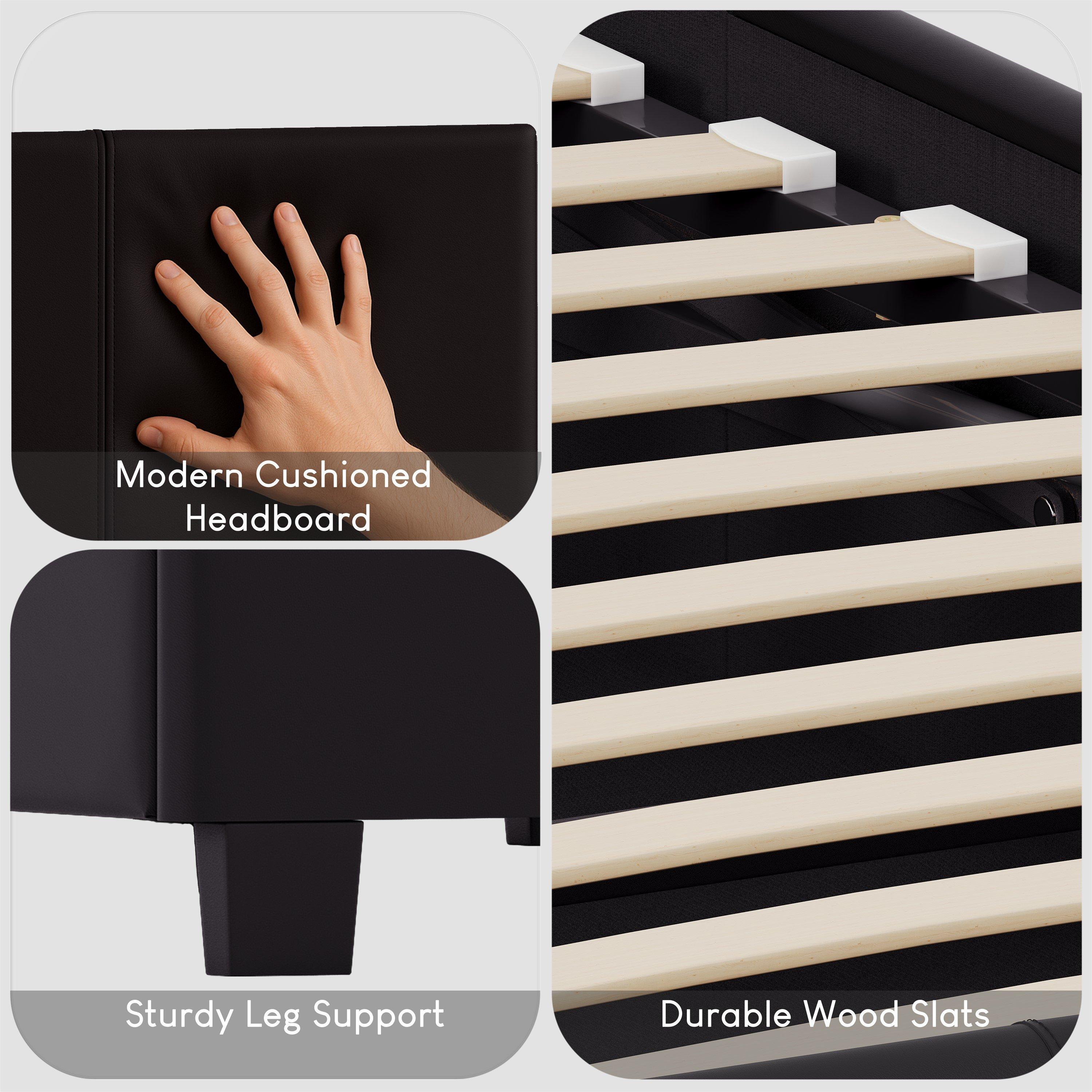 Black - Lassic - Lisbon Small Double Faux Leather Bed UKFR - 5