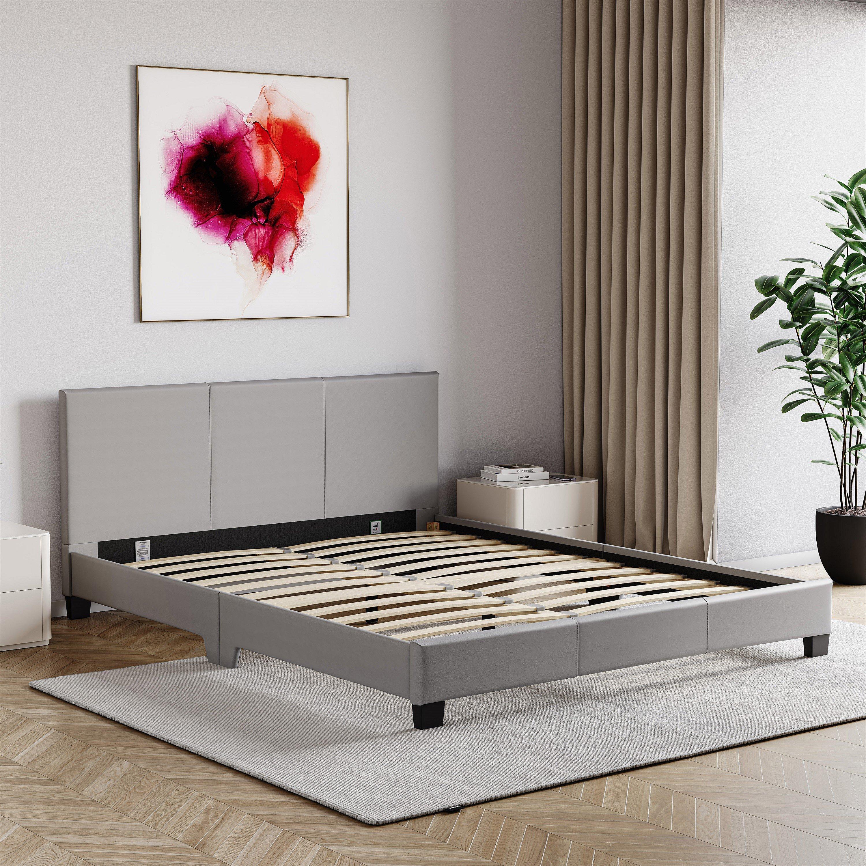 Grey - Lassic - Vida Designs Lisbon Double Faux Leather Bed UKFR - 3