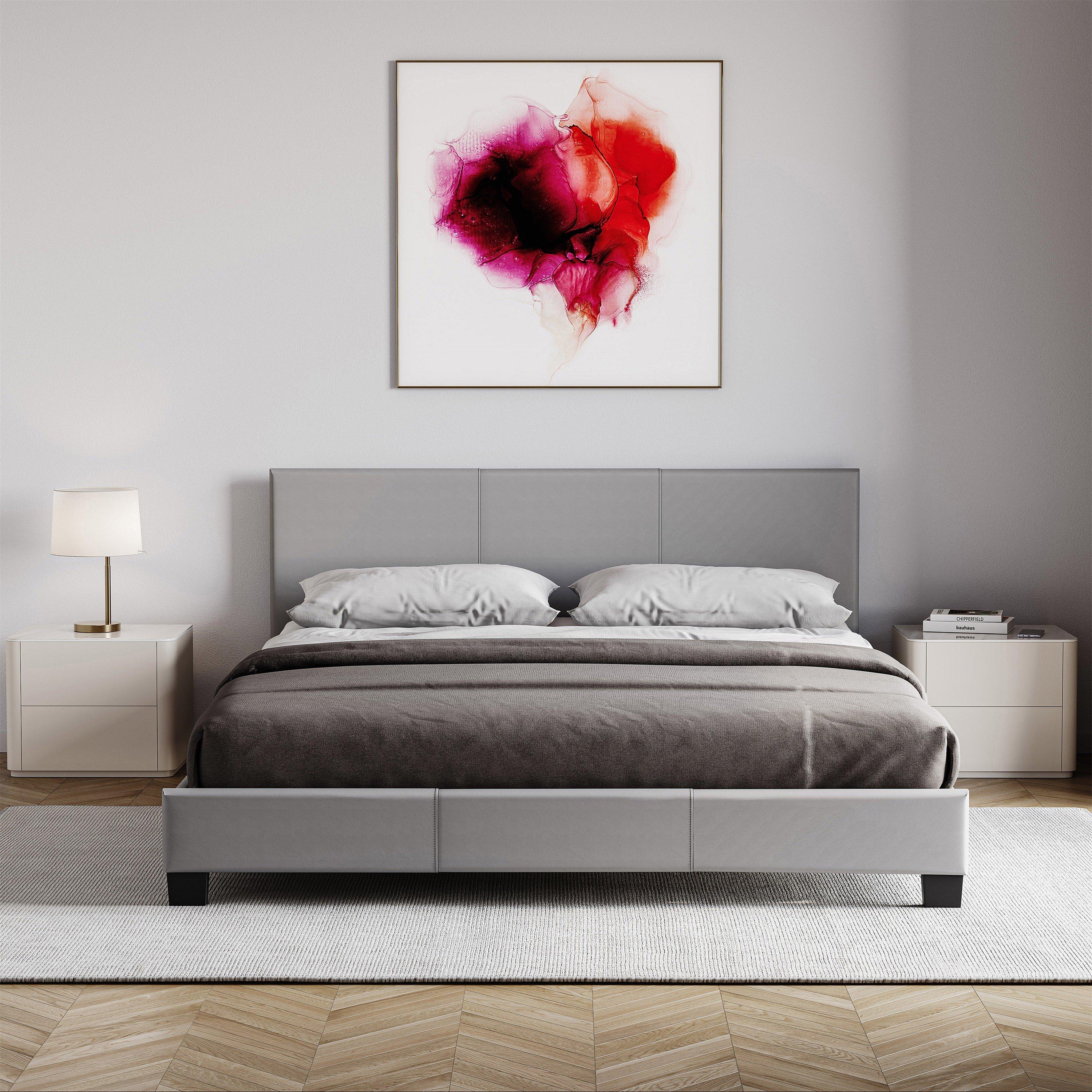 Grey - Lassic - Vida Designs Lisbon Double Faux Leather Bed UKFR - 4