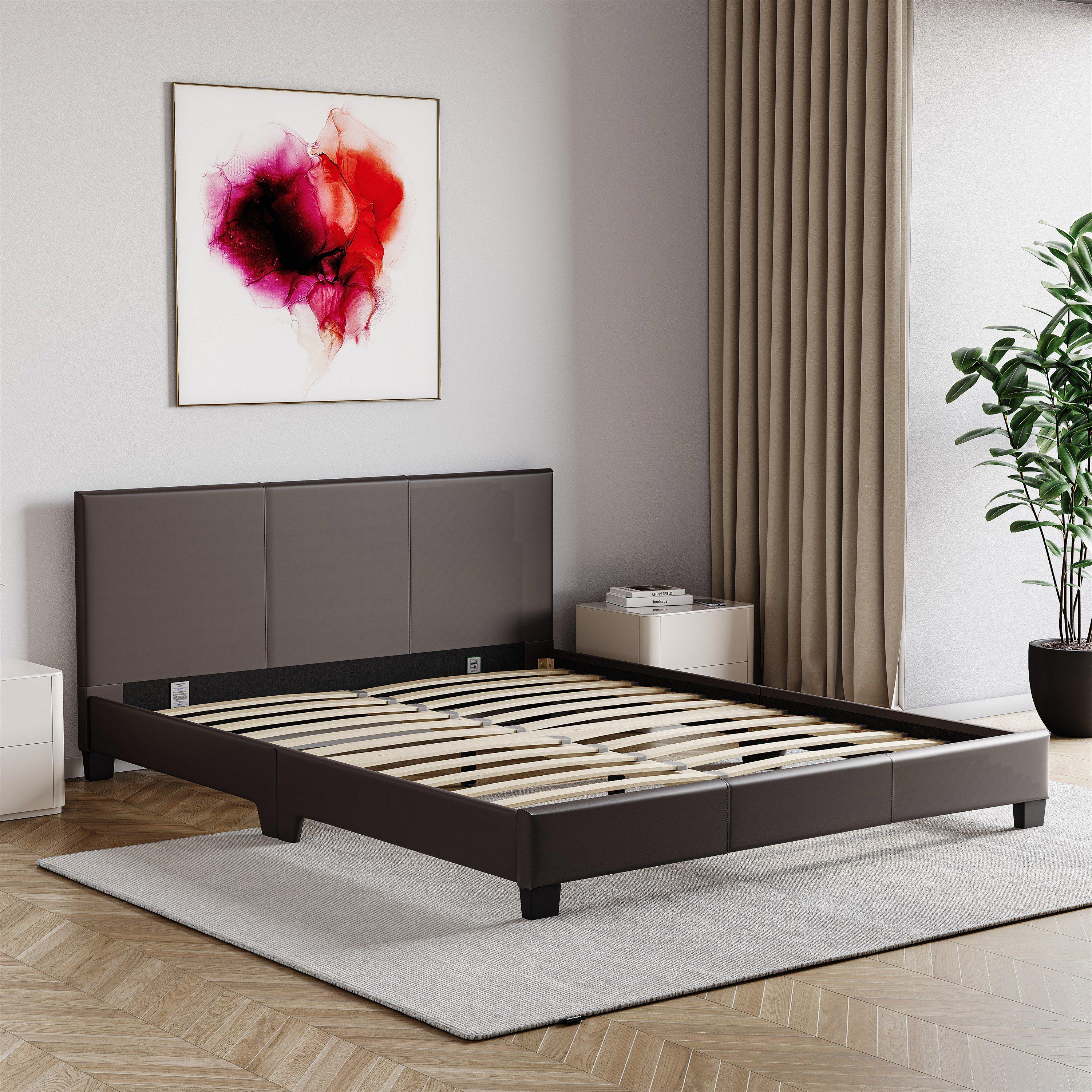 Brown - Lassic - Vida Designs Lisbon Double Faux Leather Bed UKFR - 3