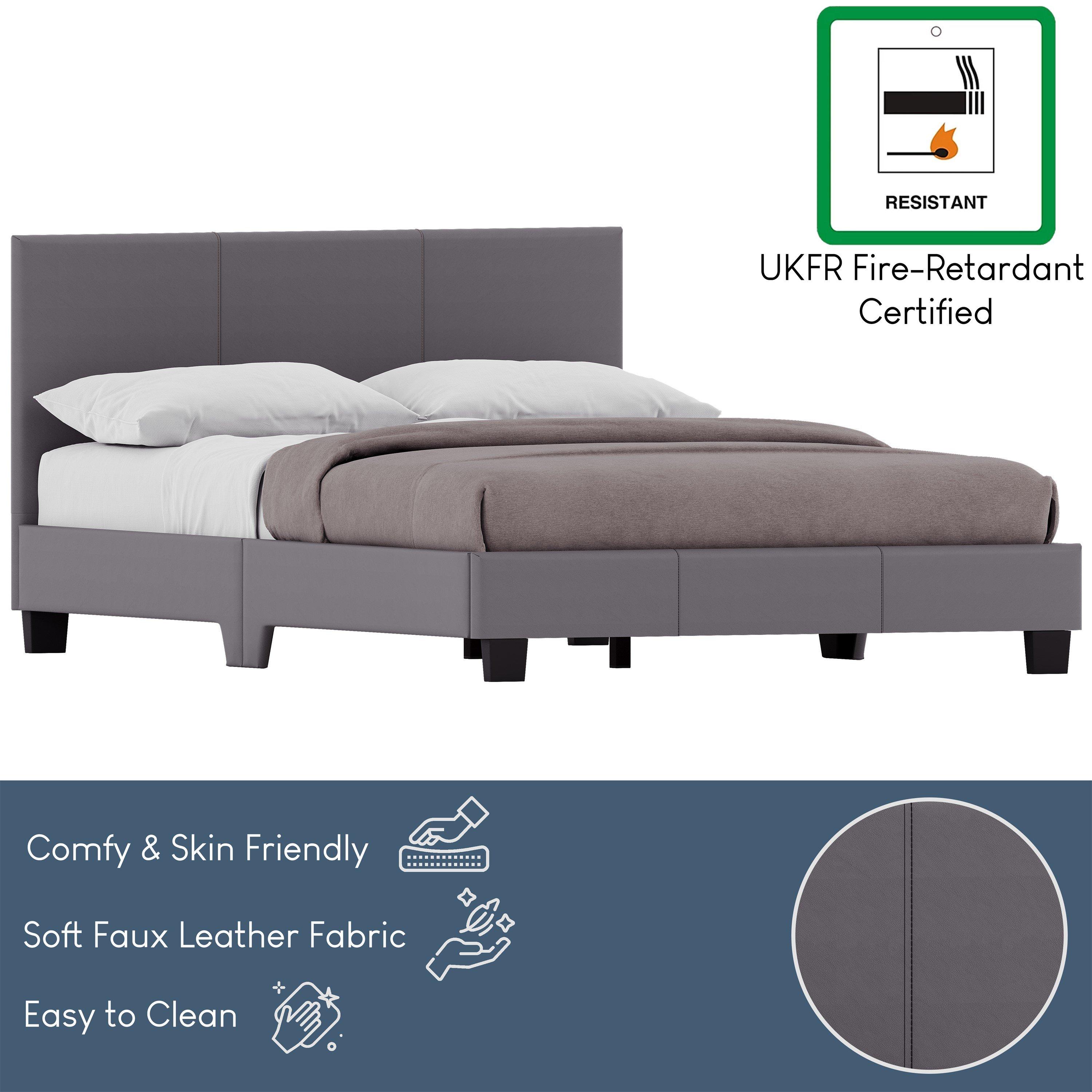 Grey - Lassic - Lisbon King Size Faux Leather Bed UKFR - 7