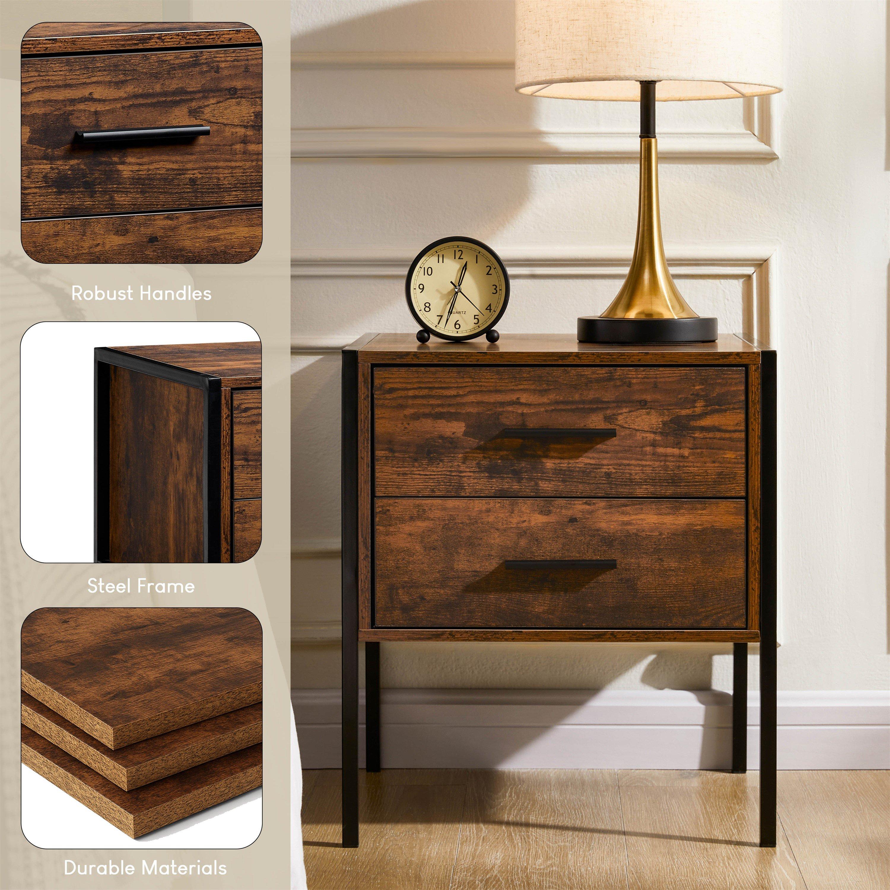 Dark Wood - Lassic - Vida Designs Brooklyn 2 Drawer Bedside Cabinet - 6