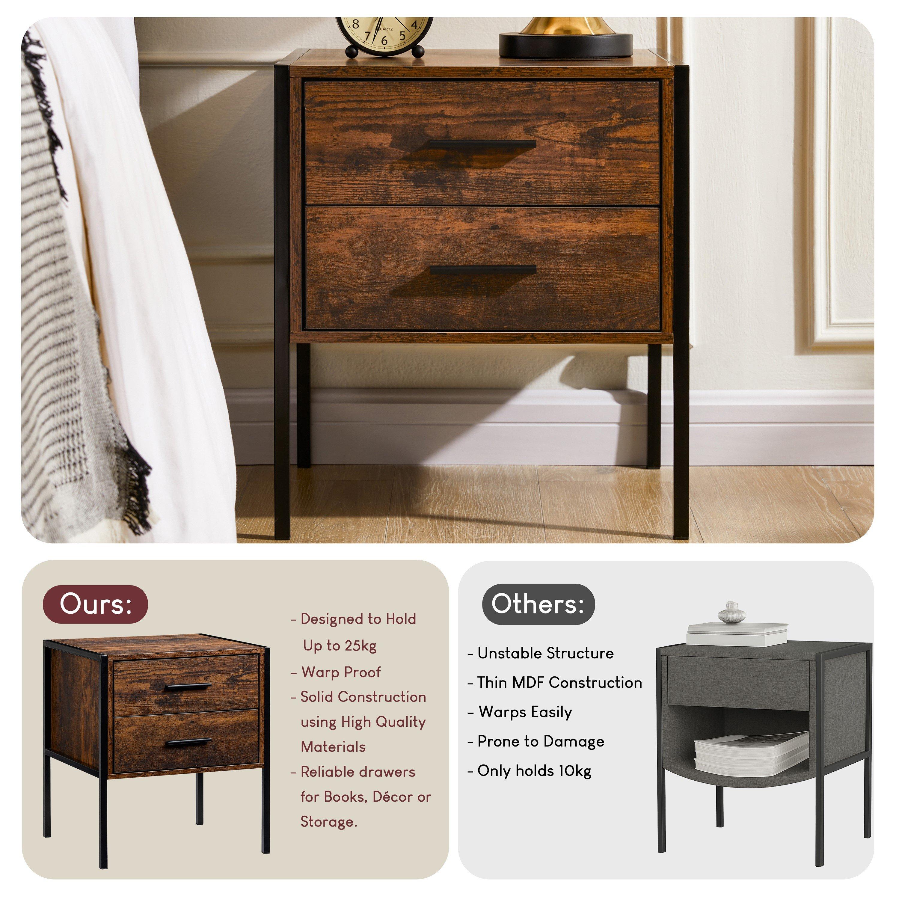 Dark Wood - Lassic - Vida Designs Brooklyn 2 Drawer Bedside Cabinet - 7