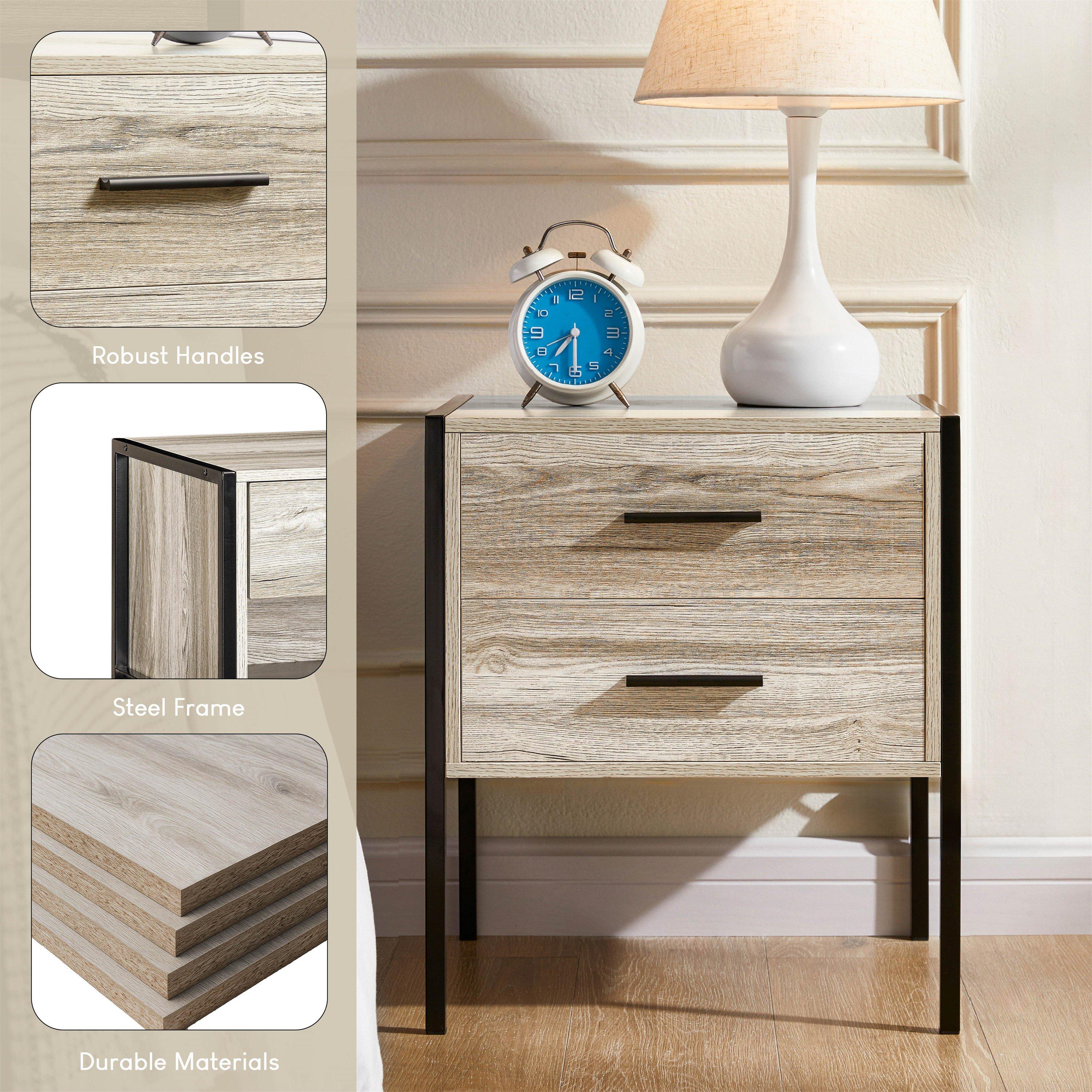 Grey - Lassic - Vida Designs Brooklyn 2 Drawer Bedside Cabinet - 6