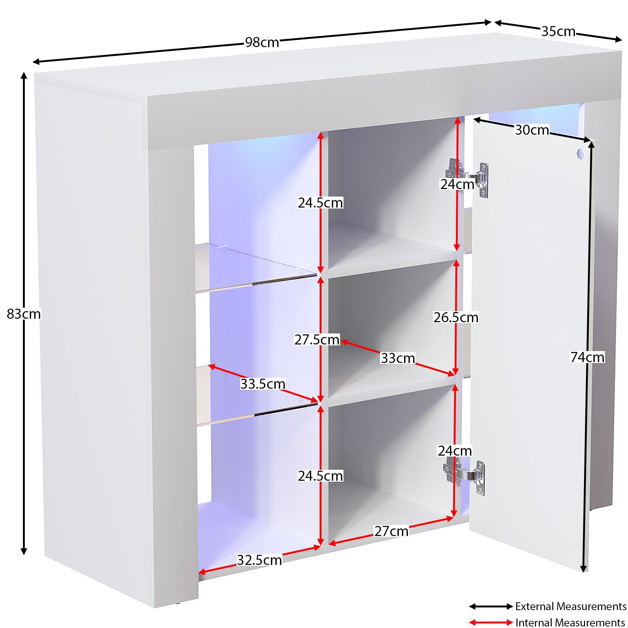White - Lassic - Azura 1 Door Multi LED Sideboard Large - 2