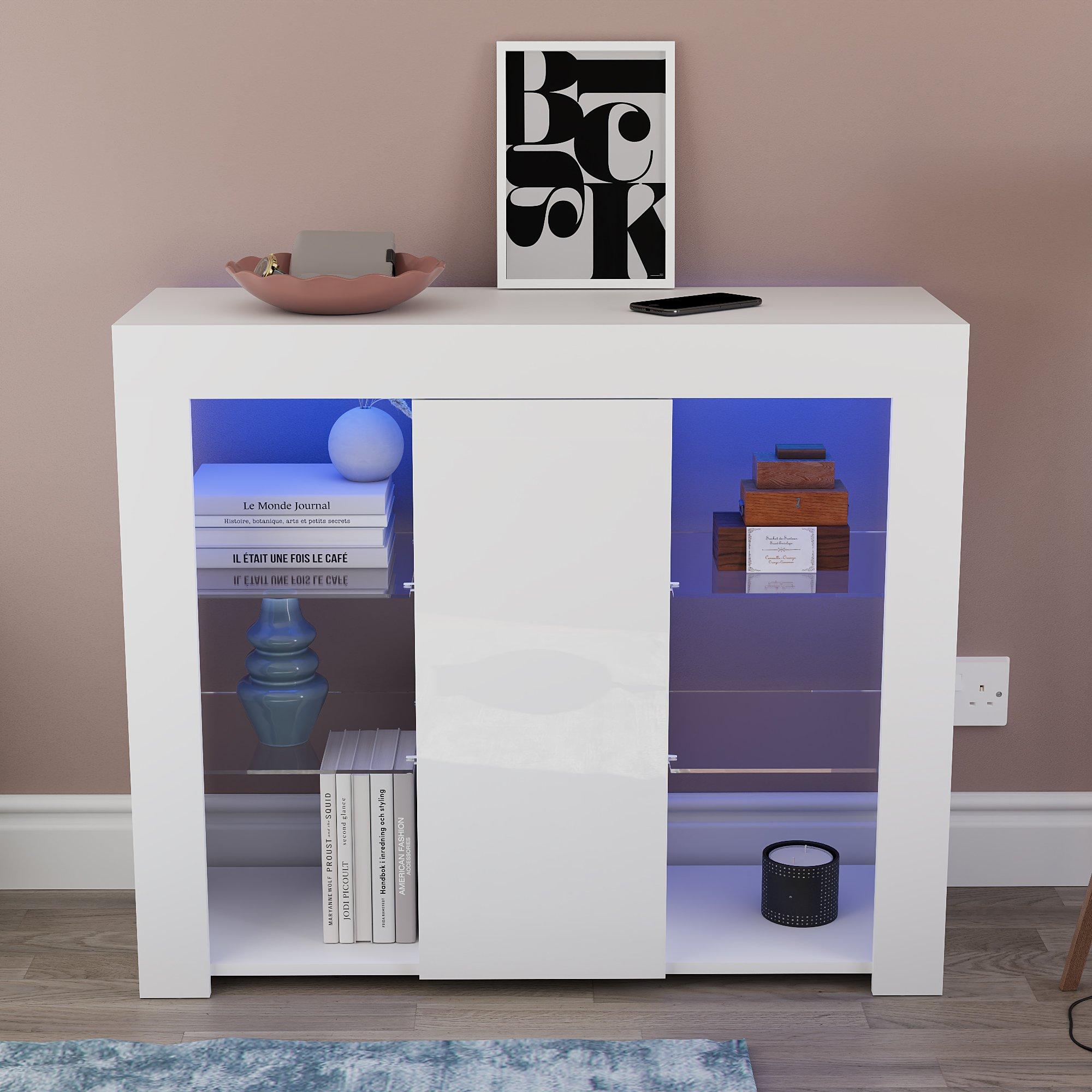 White - Lassic - Azura 1 Door Multi LED Sideboard Large - 3