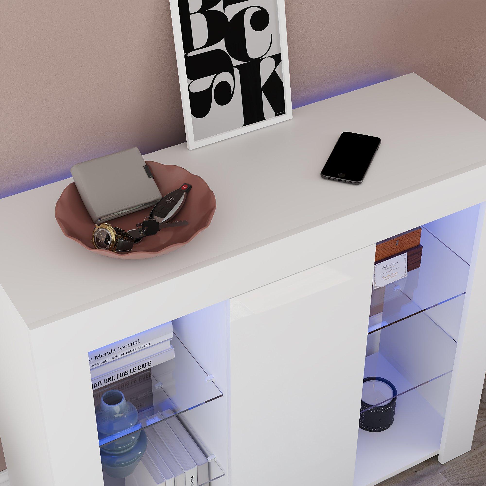 White - Lassic - Azura 1 Door Multi LED Sideboard Large - 4