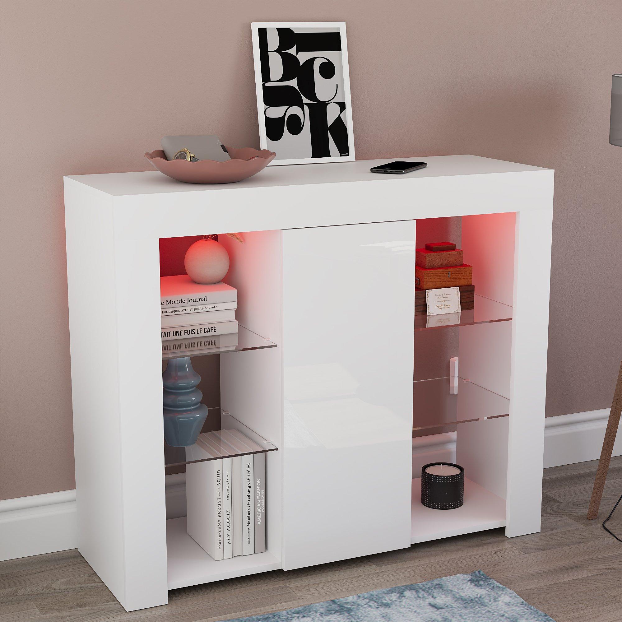 White - Lassic - Azura 1 Door Multi LED Sideboard Large - 7