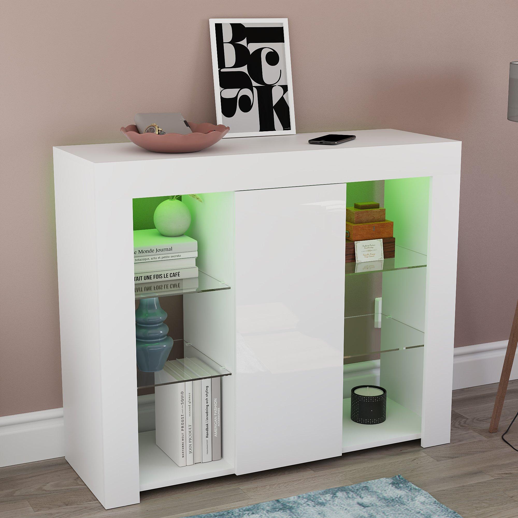 White - Lassic - Azura 1 Door Multi LED Sideboard Large - 8