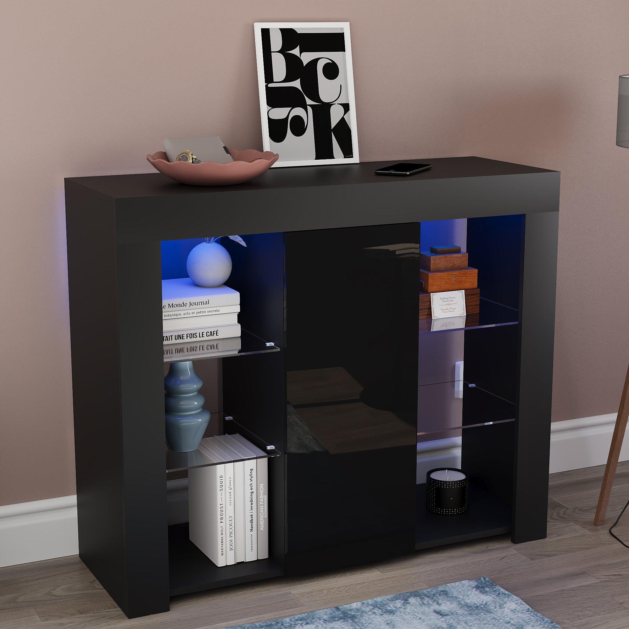 Black - Lassic - Azura 1 Door Multi LED Sideboard Large - 1