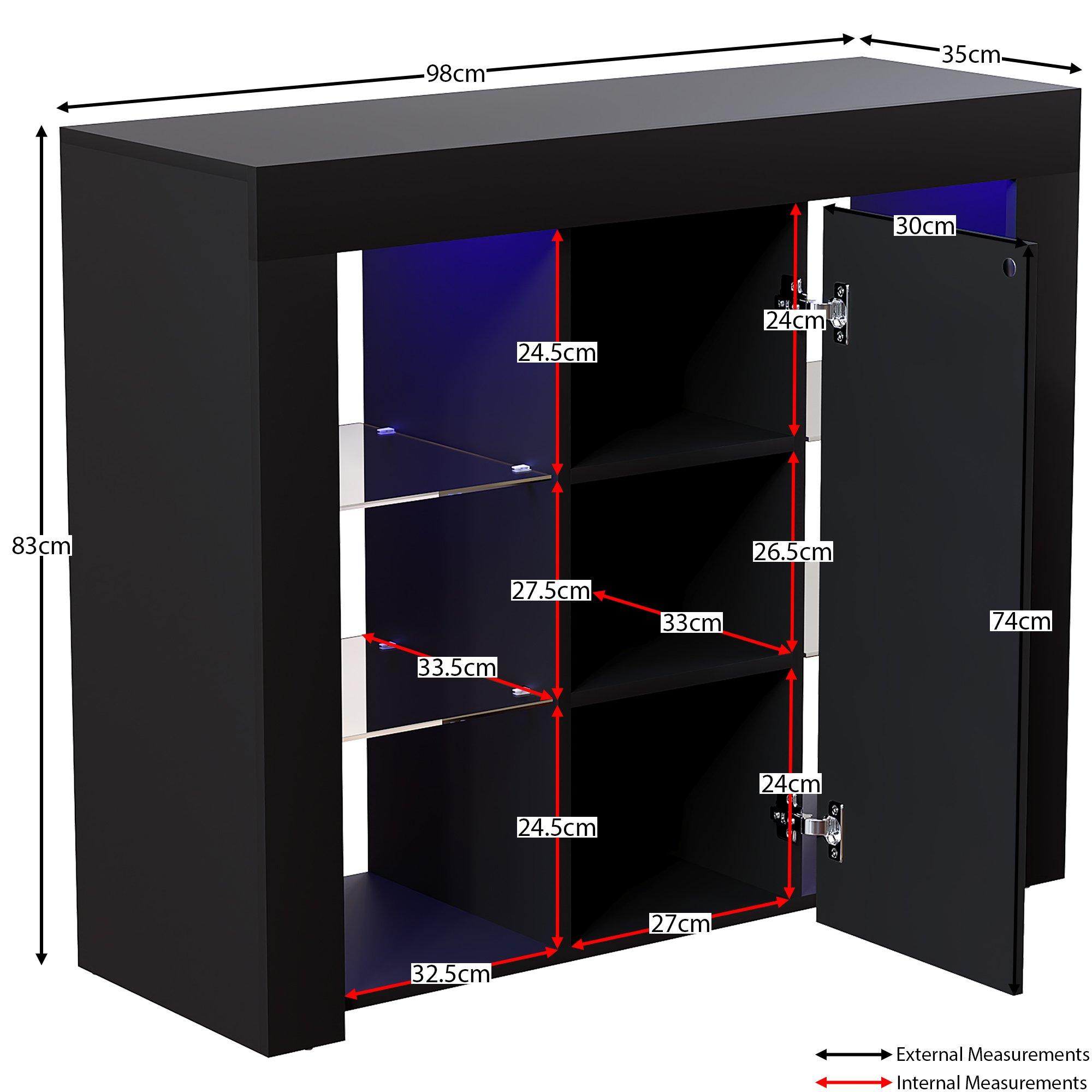 Black - Lassic - Azura 1 Door Multi LED Sideboard Large - 2