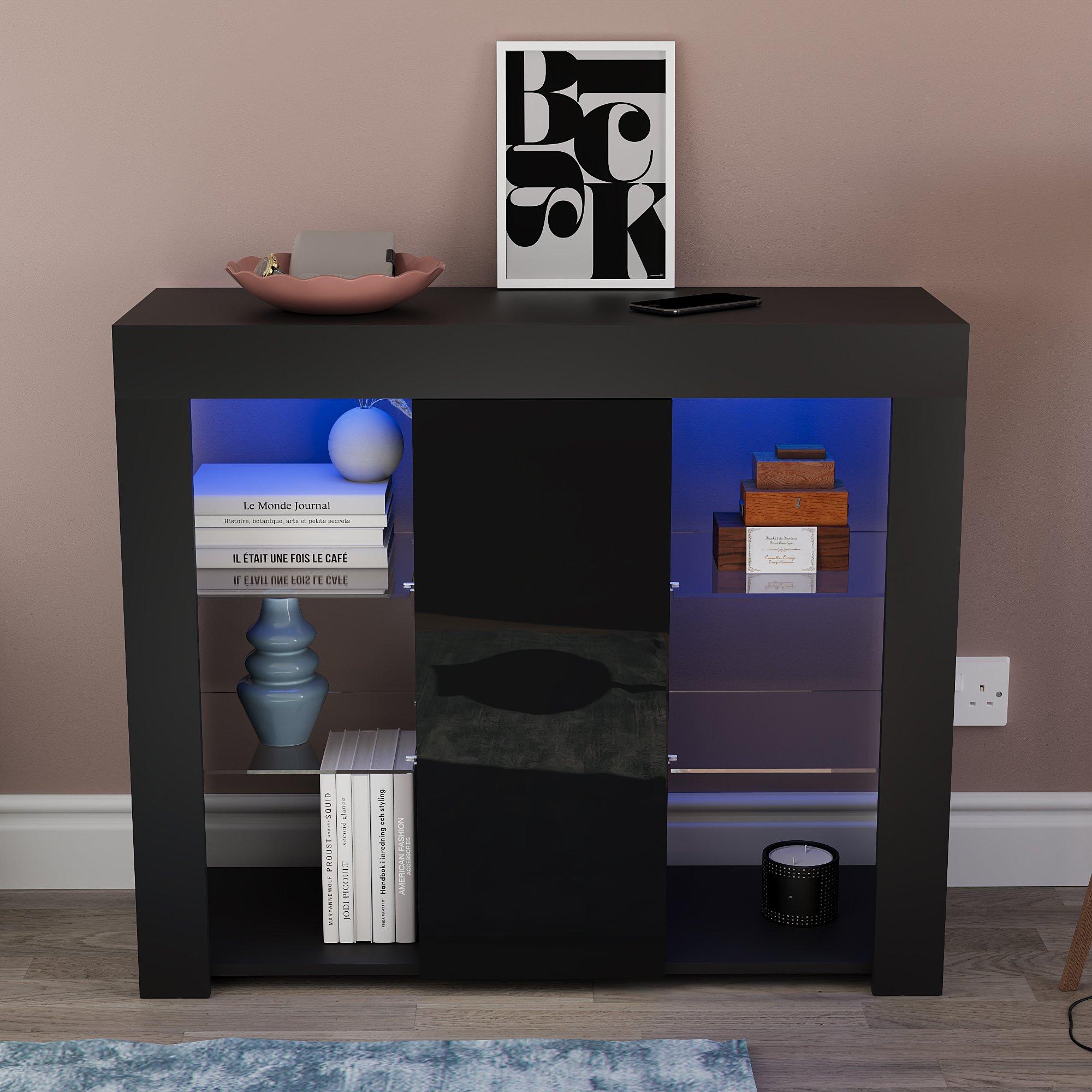 Black - Lassic - Azura 1 Door Multi LED Sideboard Large - 3