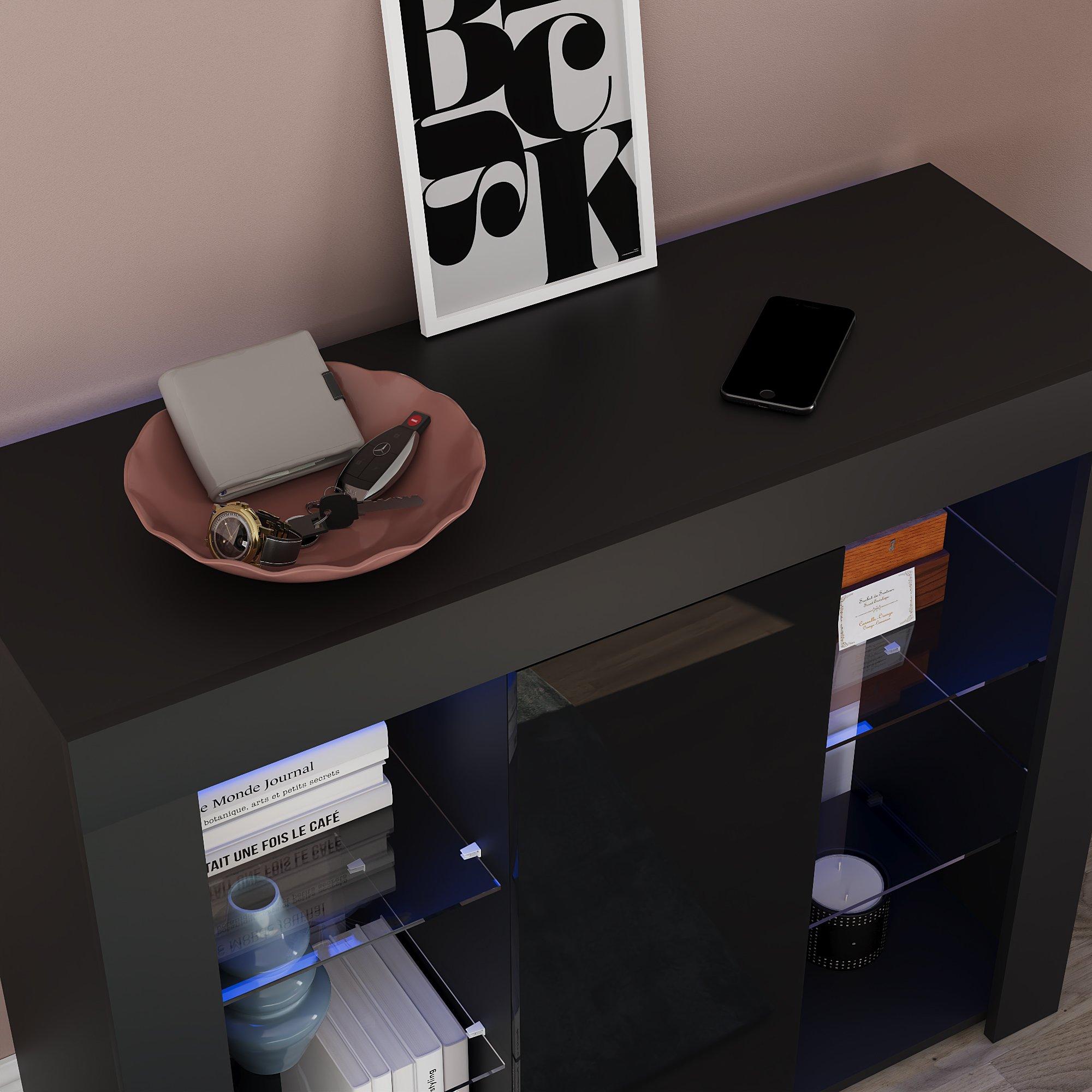 Black - Lassic - Azura 1 Door Multi LED Sideboard Large - 4