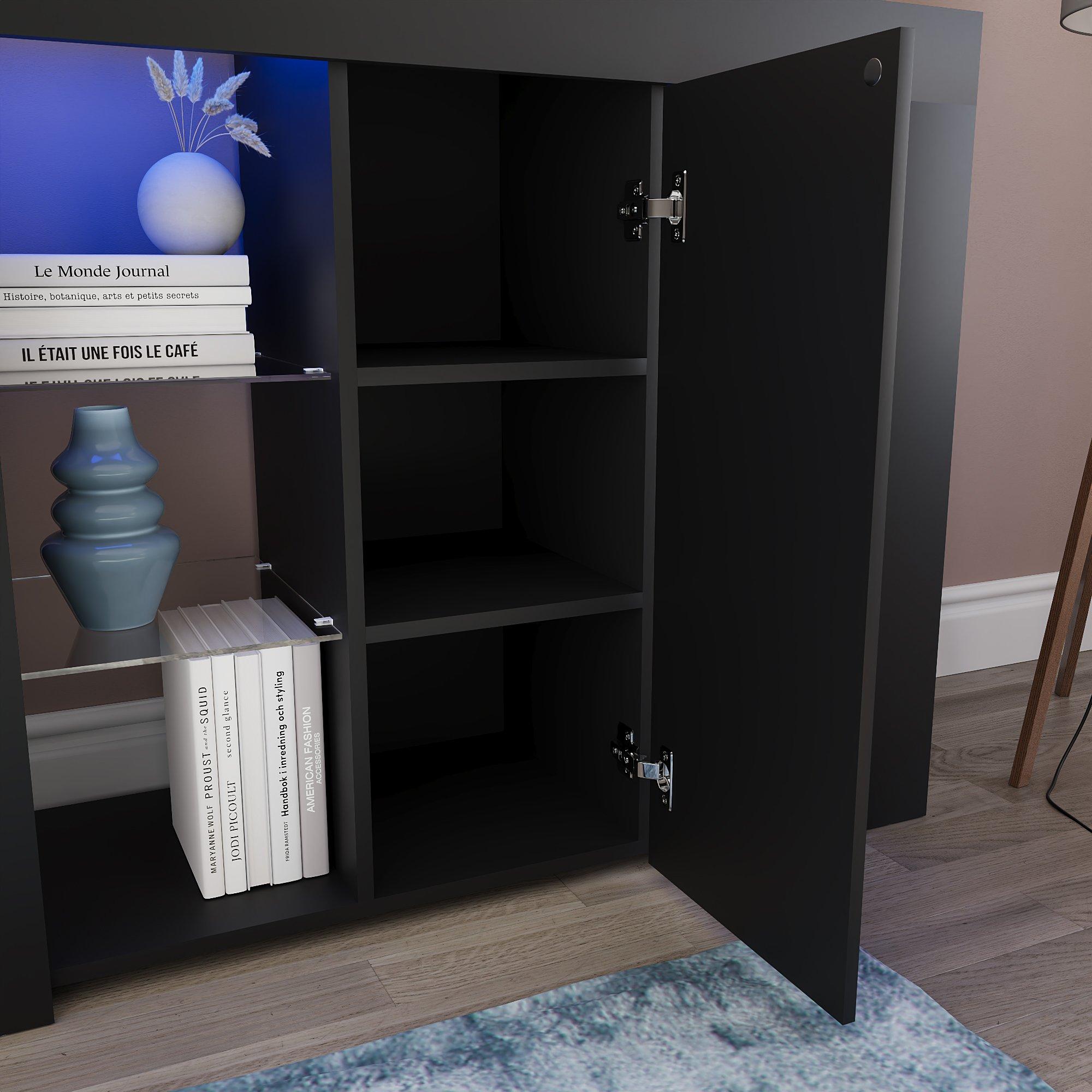 Black - Lassic - Azura 1 Door Multi LED Sideboard Large - 5