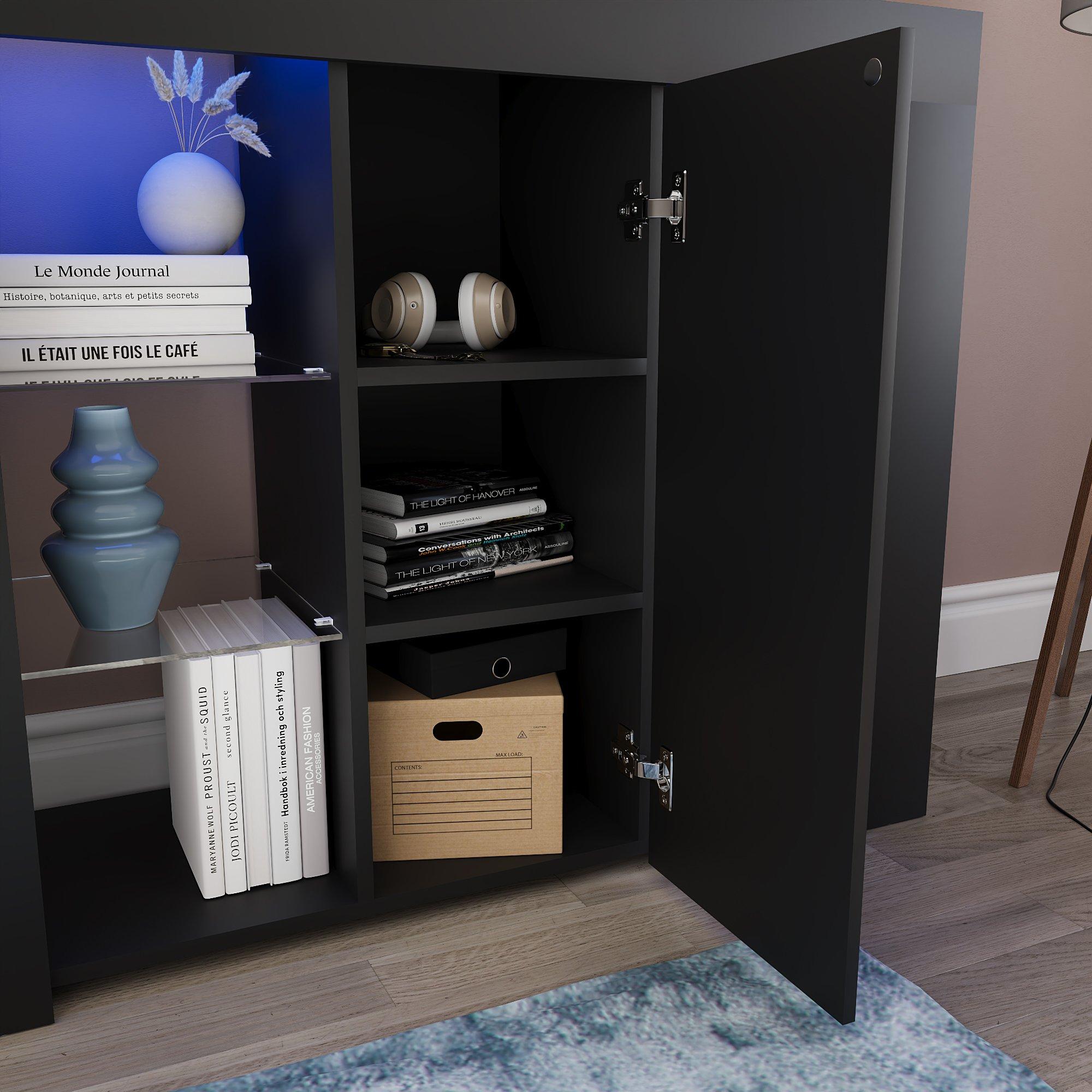 Black - Lassic - Azura 1 Door Multi LED Sideboard Large - 6