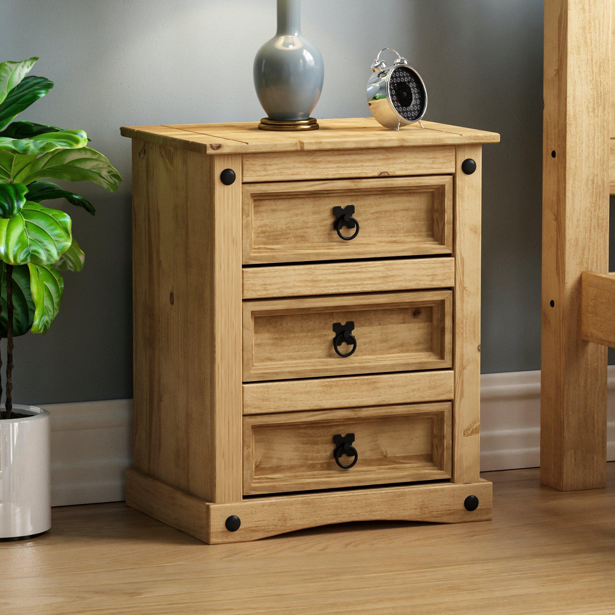 Lassic  Vida Designs Corona 3 Drawer Bedside Chest - Pine - 3 Drawer