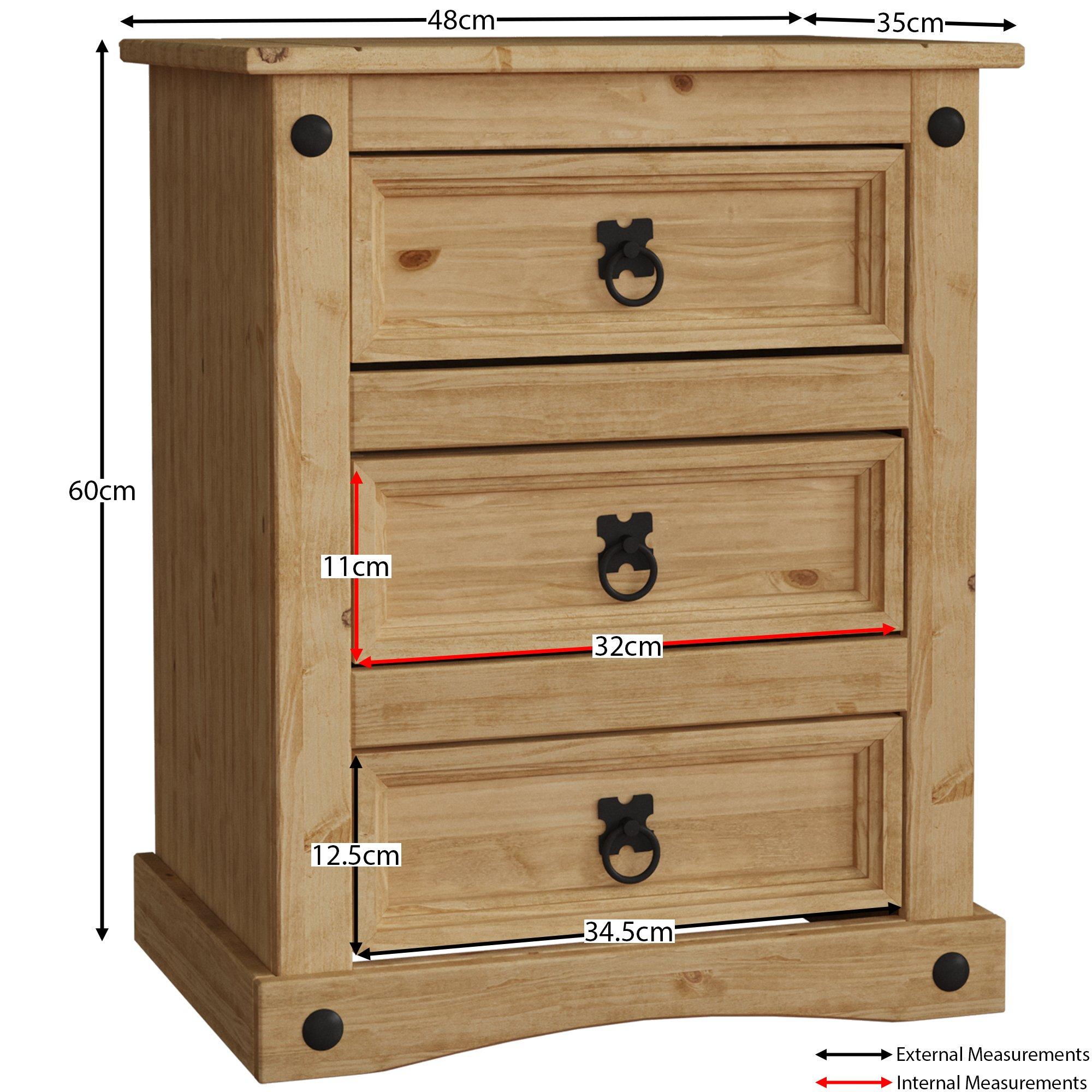 Pine - Lassic - Vida Designs Corona 3 Drawer Bedside Chest - 2