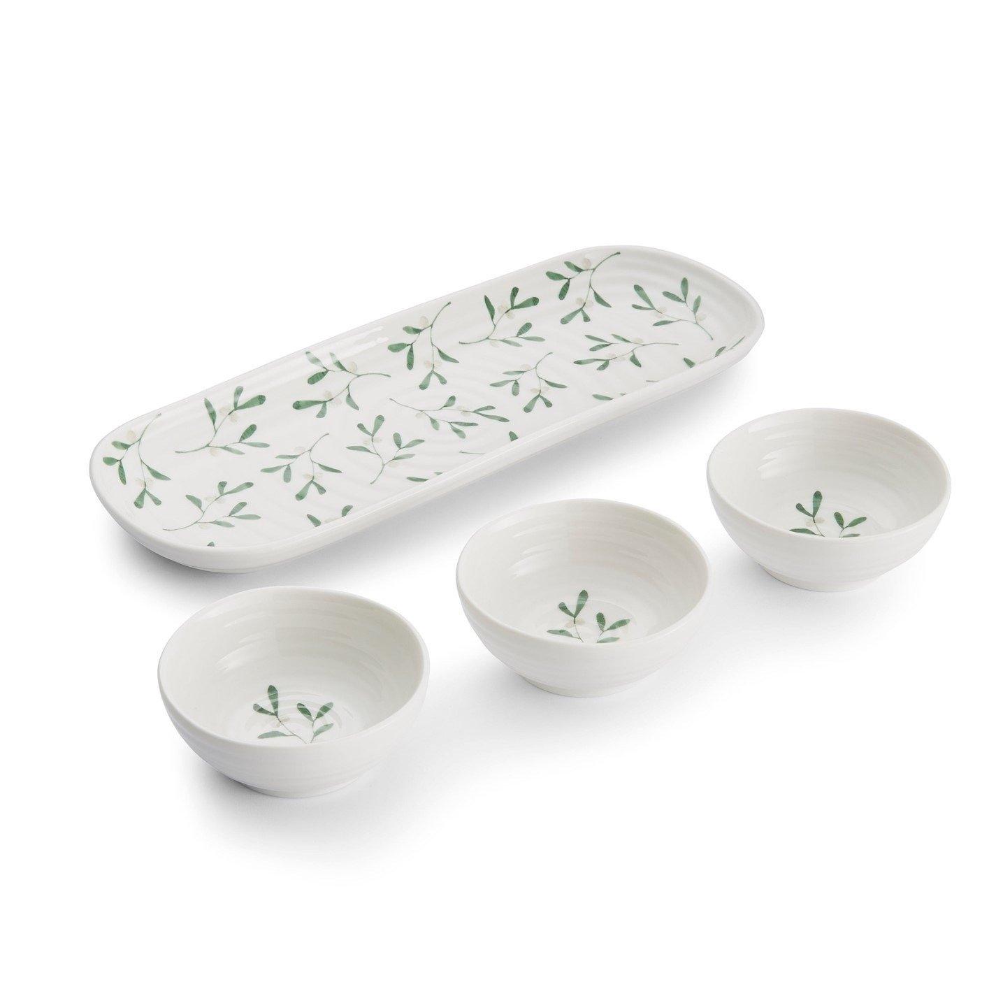 White - Portmeirion - Sophie Conran Mistletoe 3 Bowl & Tray Set - 2