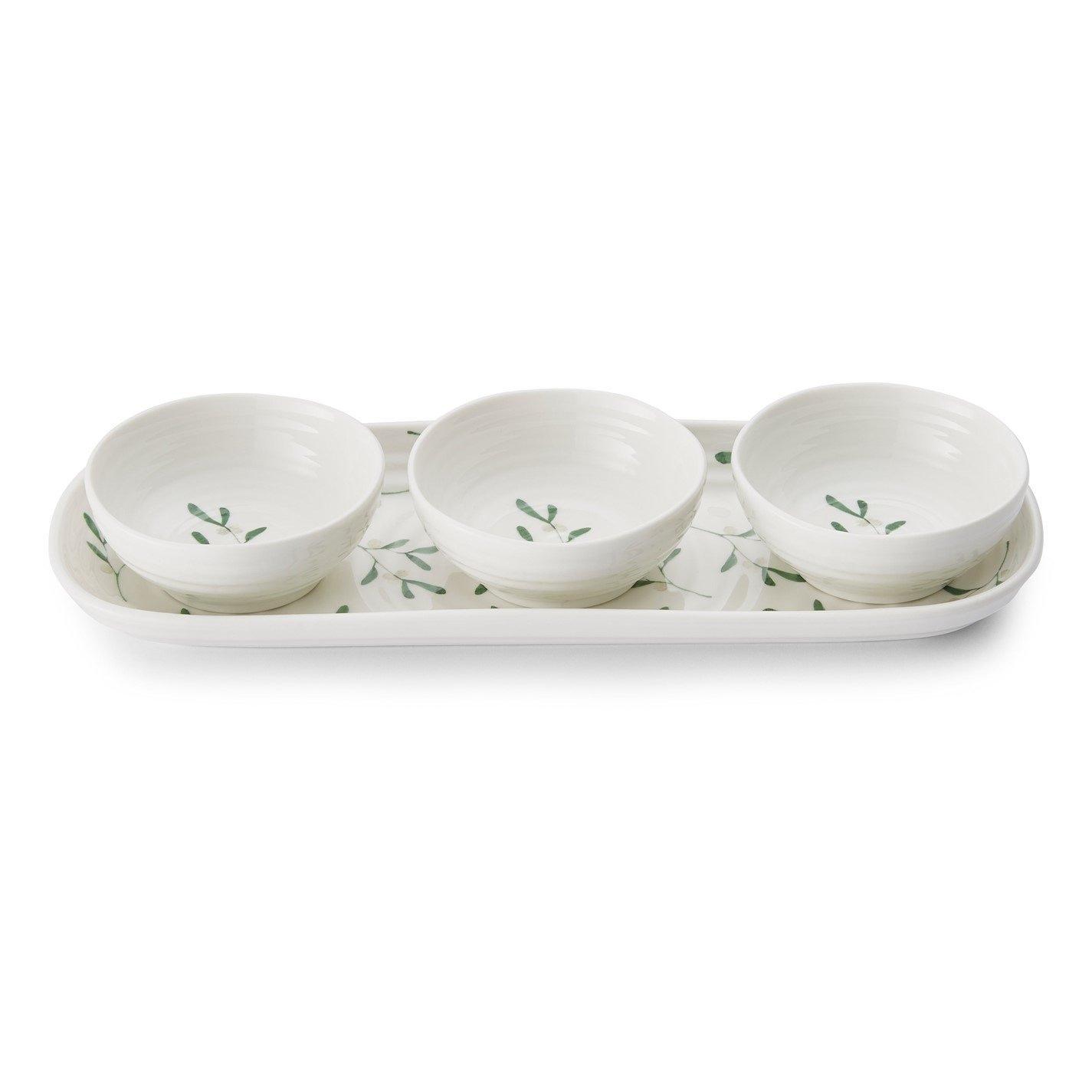White - Portmeirion - Sophie Conran Mistletoe 3 Bowl & Tray Set - 3