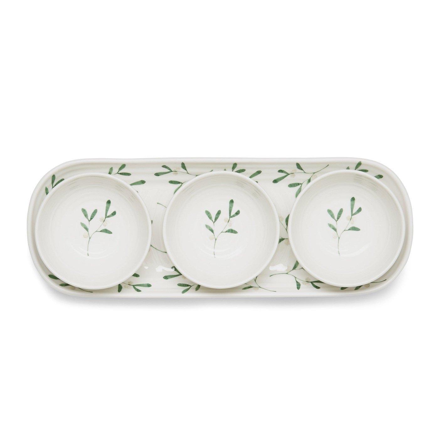 White - Portmeirion - Sophie Conran Mistletoe 3 Bowl & Tray Set - 4