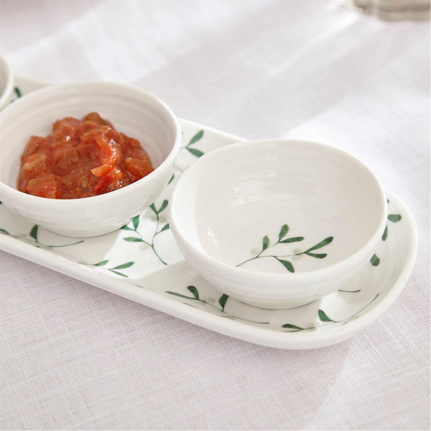 White - Portmeirion - Sophie Conran Mistletoe 3 Bowl & Tray Set - 6