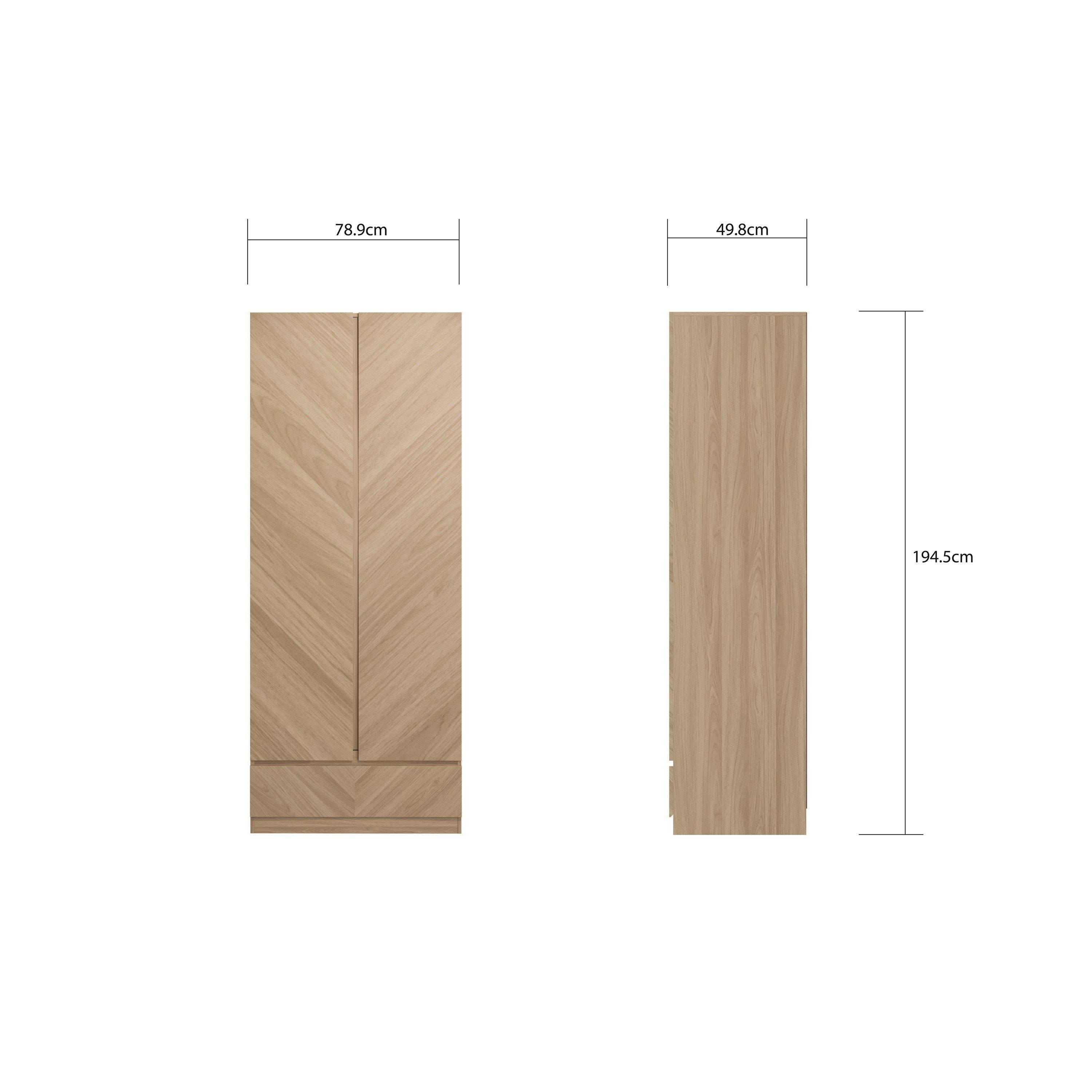 Euro Oak - GFW - GFW Catania 2 Door 1 Drawer Wardrobe - 7