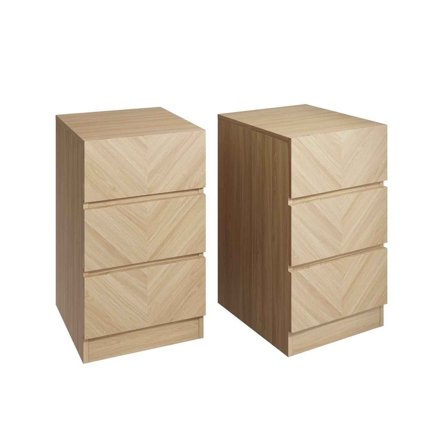 Euro Oak - GFW - GFW Catania Pair of 3 Drawer Bedside Tables - 6