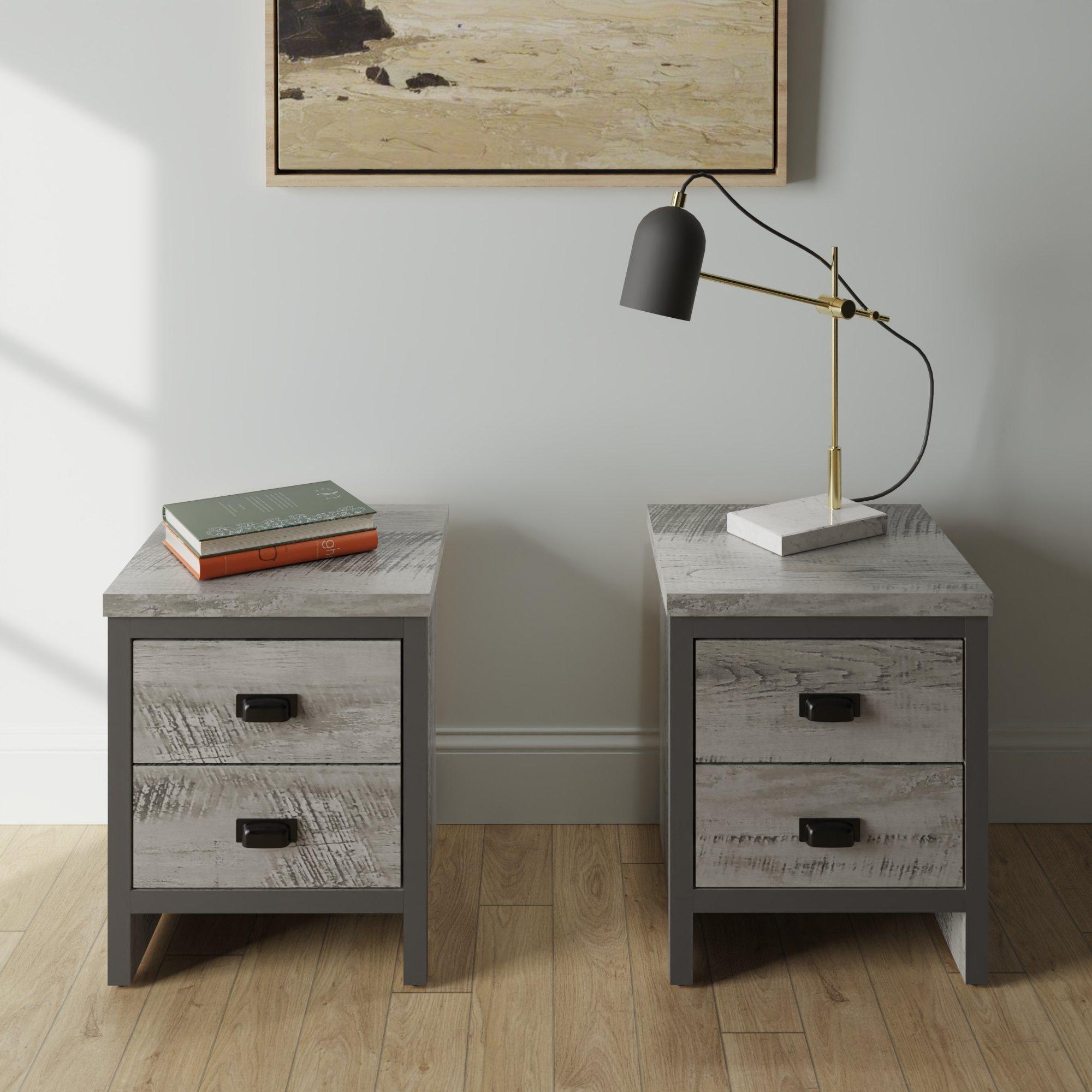 Gfw  Boston 2 Drawer Bedside Table Pair - Grey