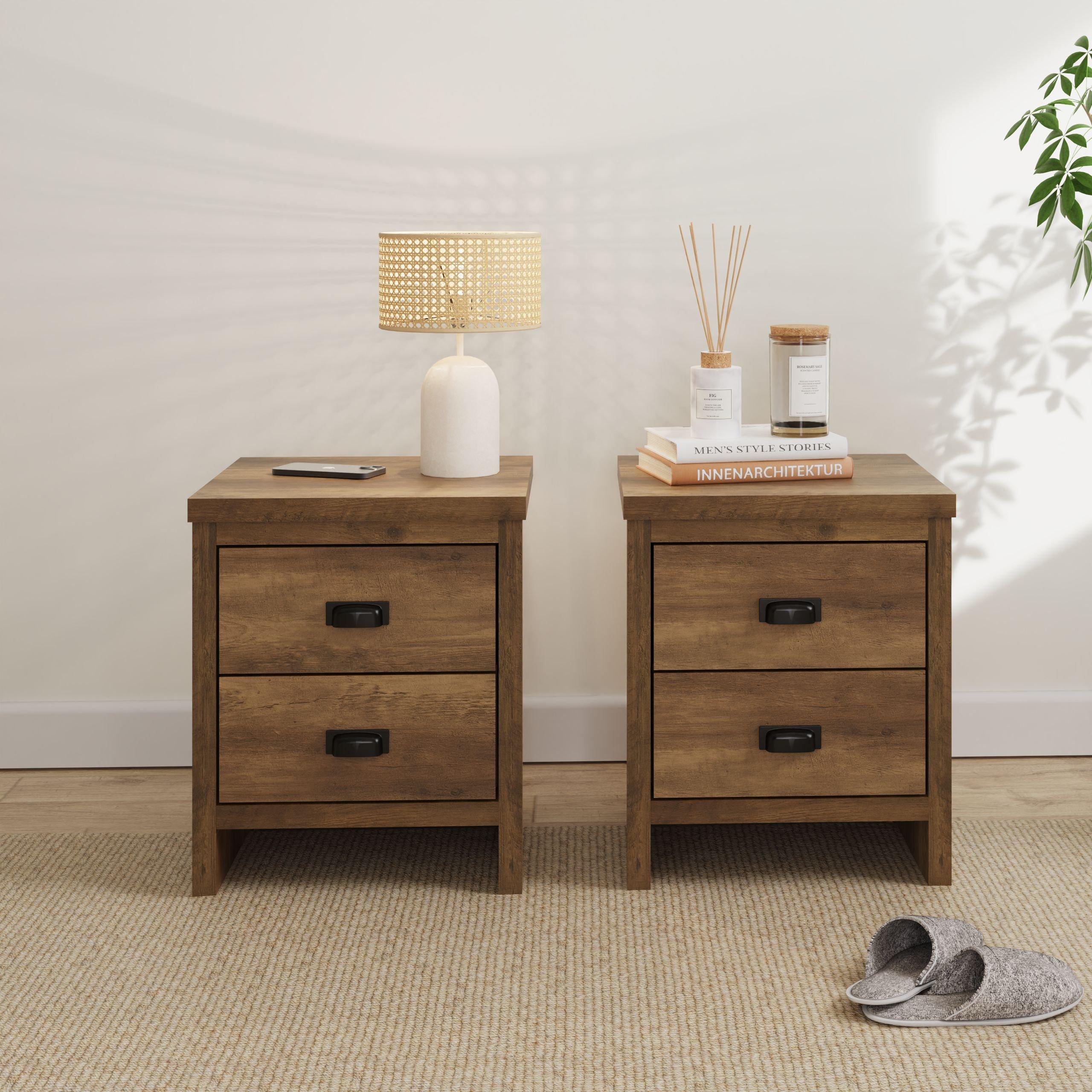 Gfw  Boston 2 Drawer Bedside Table Pair - Knotty Oak