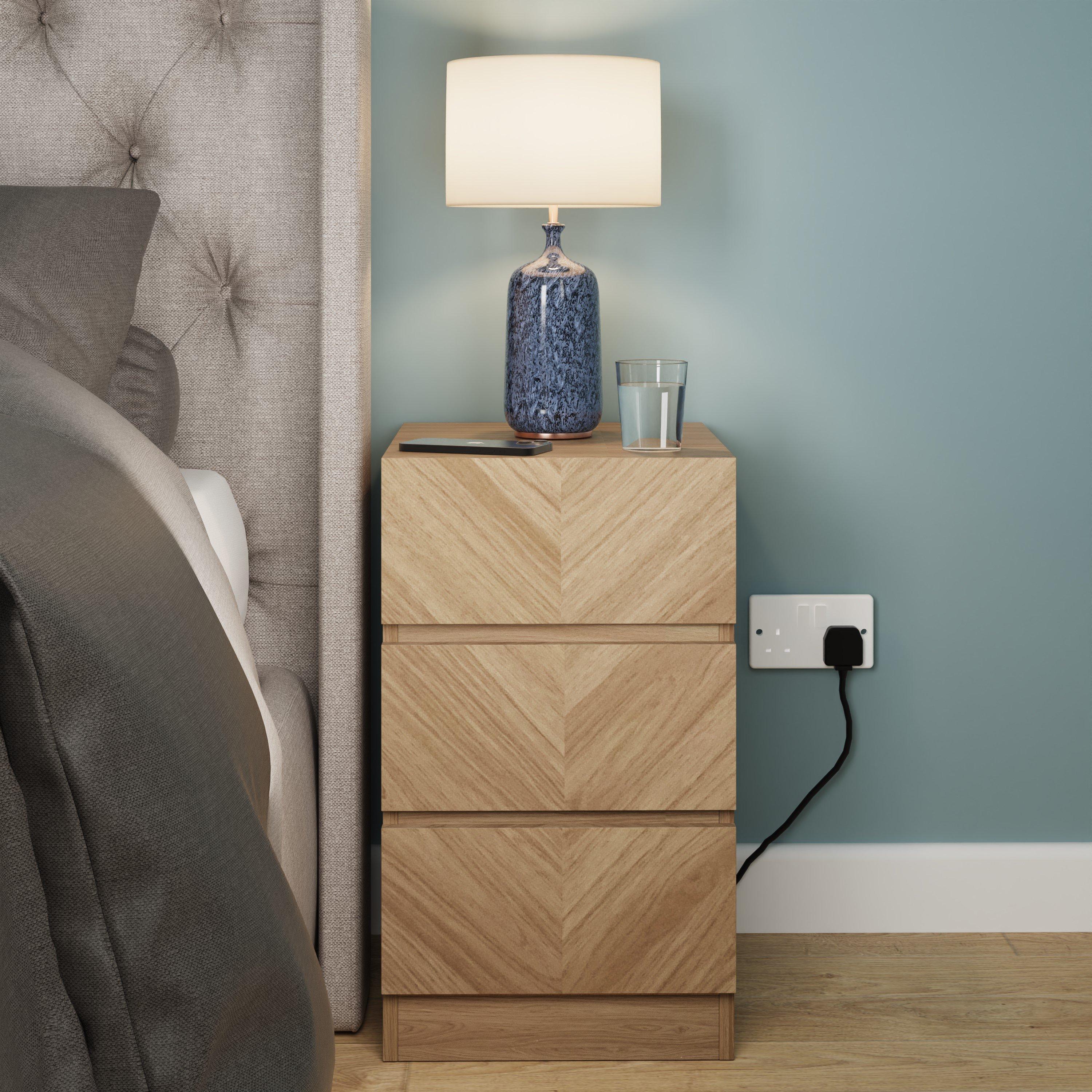 GFW Euro Oak Wooden Bedside Table - 3 Drawer - Image 7