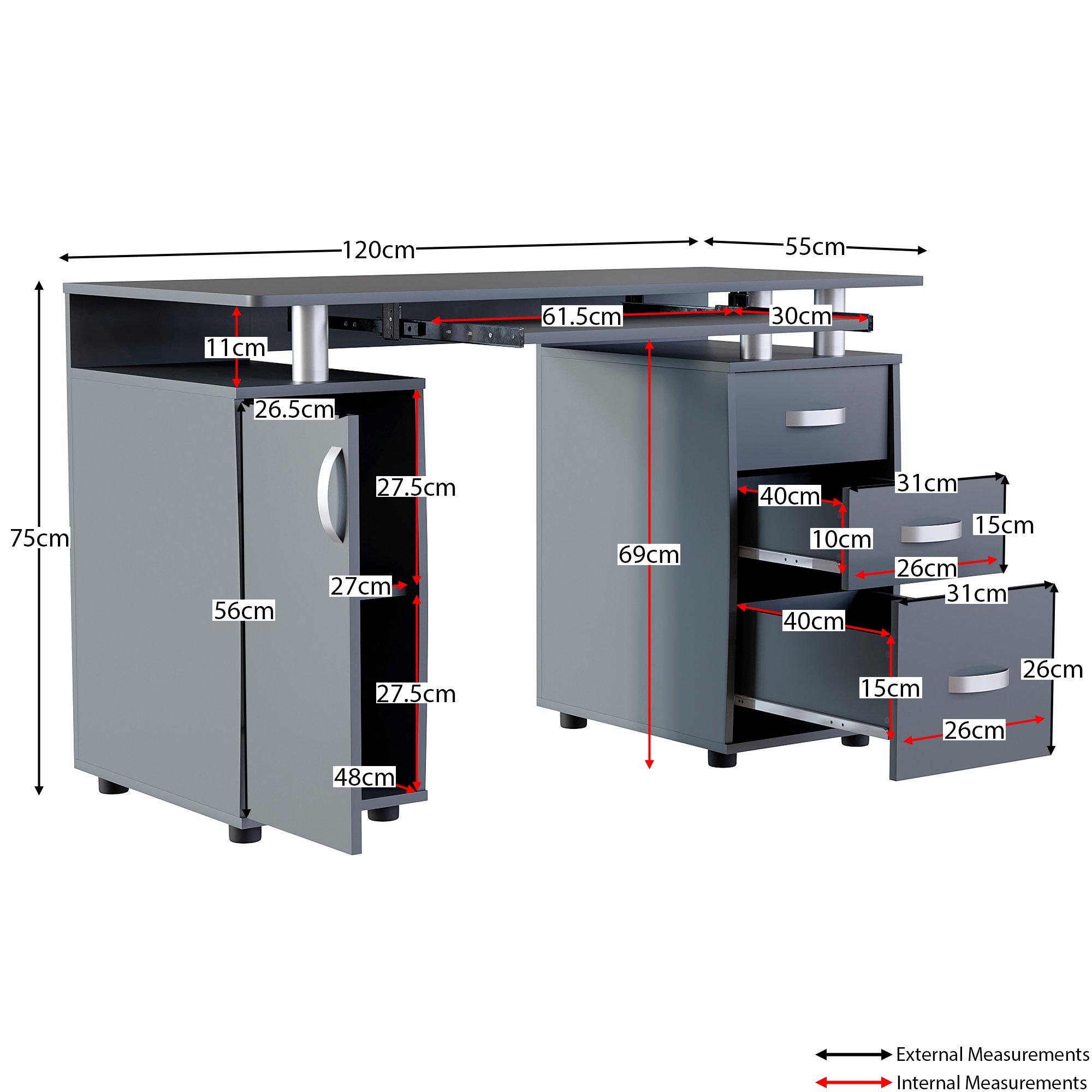 Grey - Lassic - Vida Designs Otley 3 Drawer Computer Desk - 2