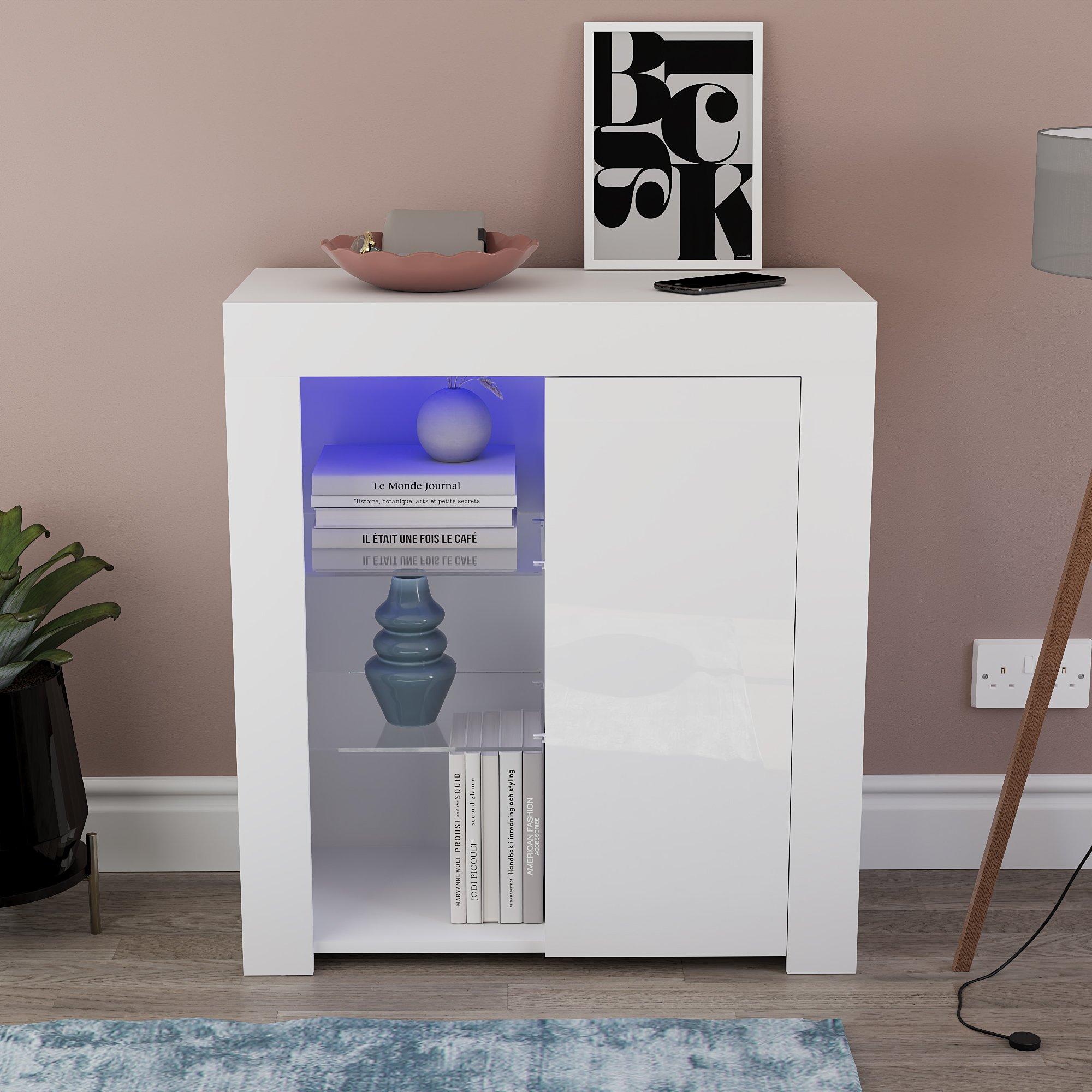 White - Lassic - Vida Designs Azura 1 Door Multi LED Sideboard - 3