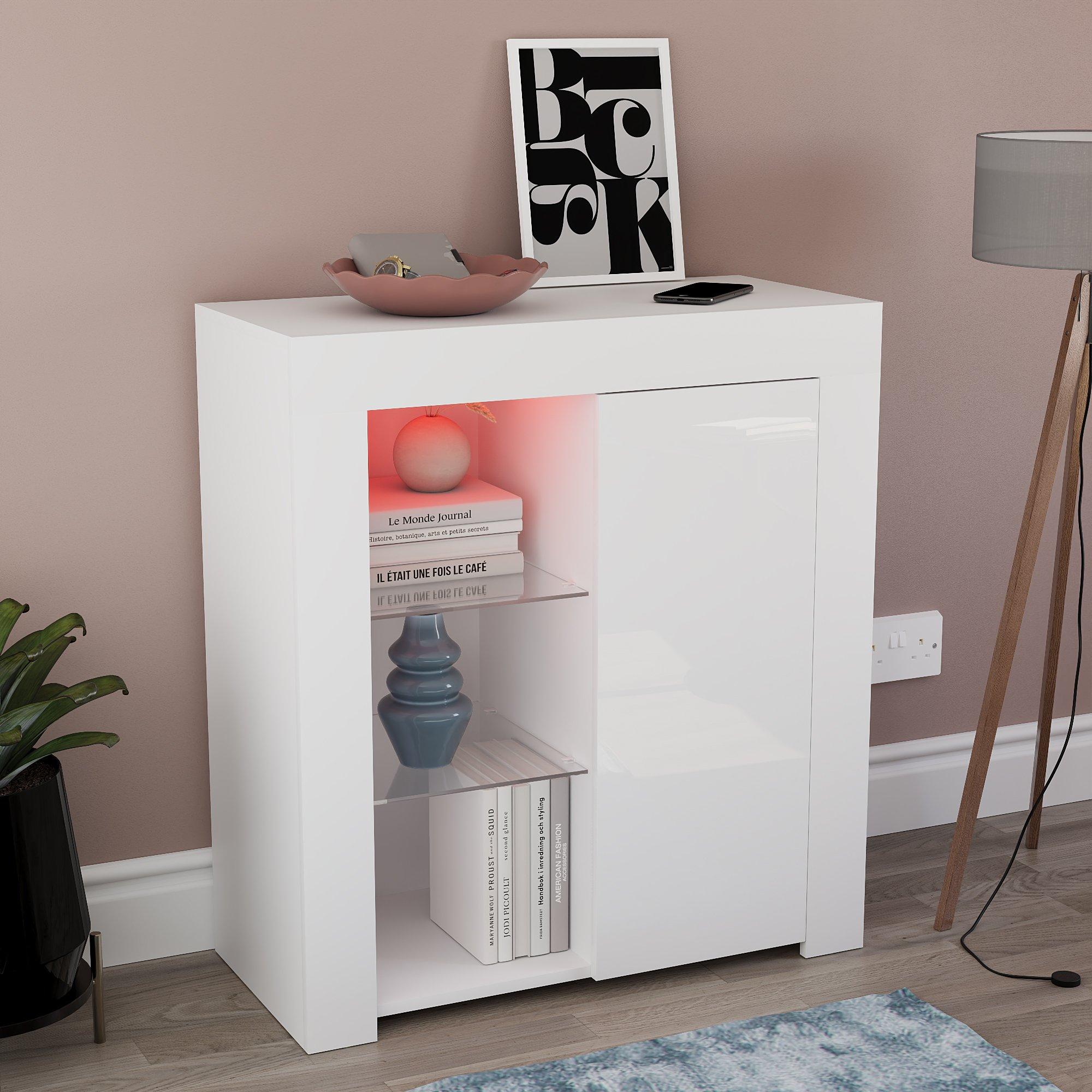 White - Lassic - Vida Designs Azura 1 Door Multi LED Sideboard - 8