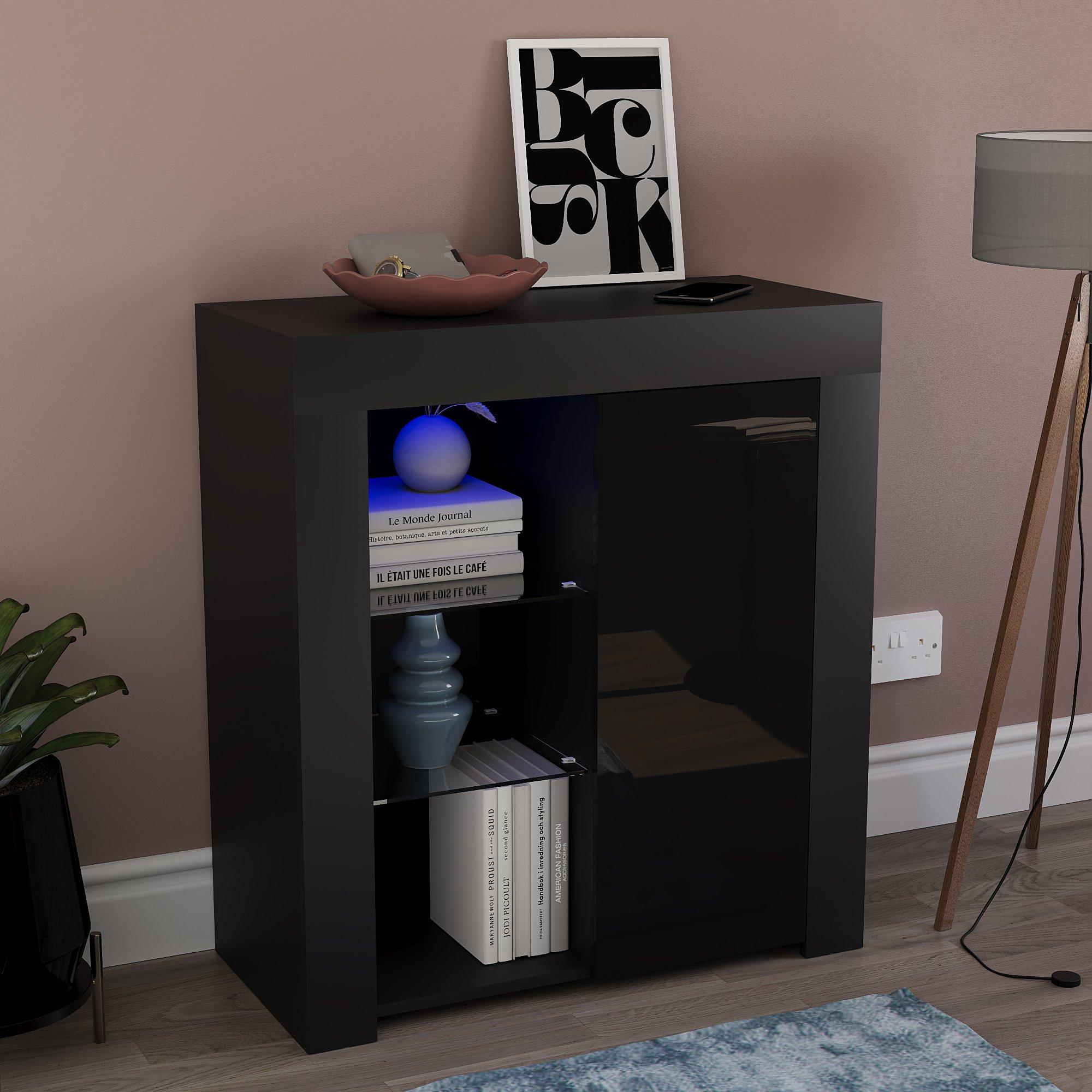 Black - Lassic - Vida Designs Azura 1 Door Multi LED Sideboard - 1