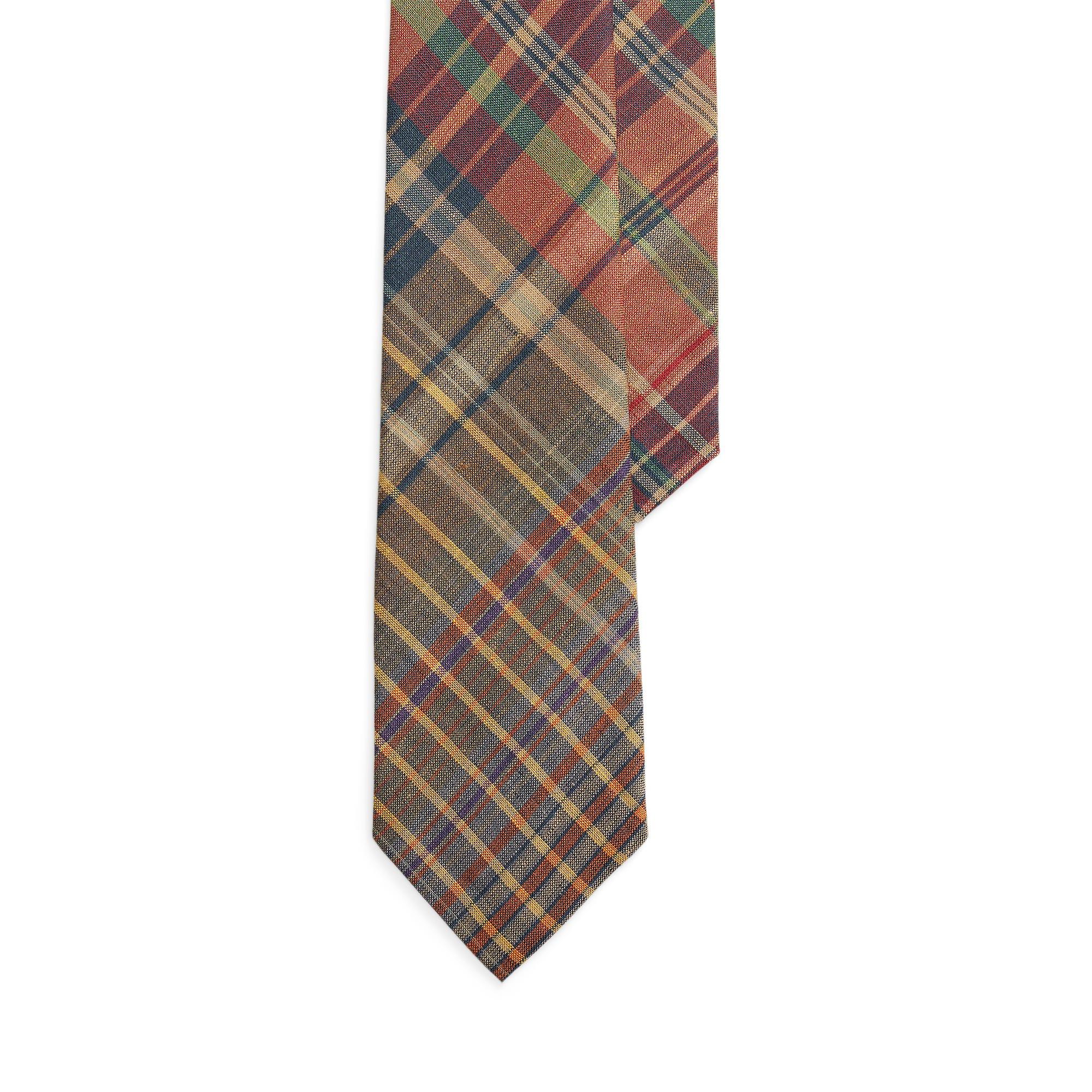 Polo Ralph Lauren Linen Plaid Tie - Olv Wine Multi