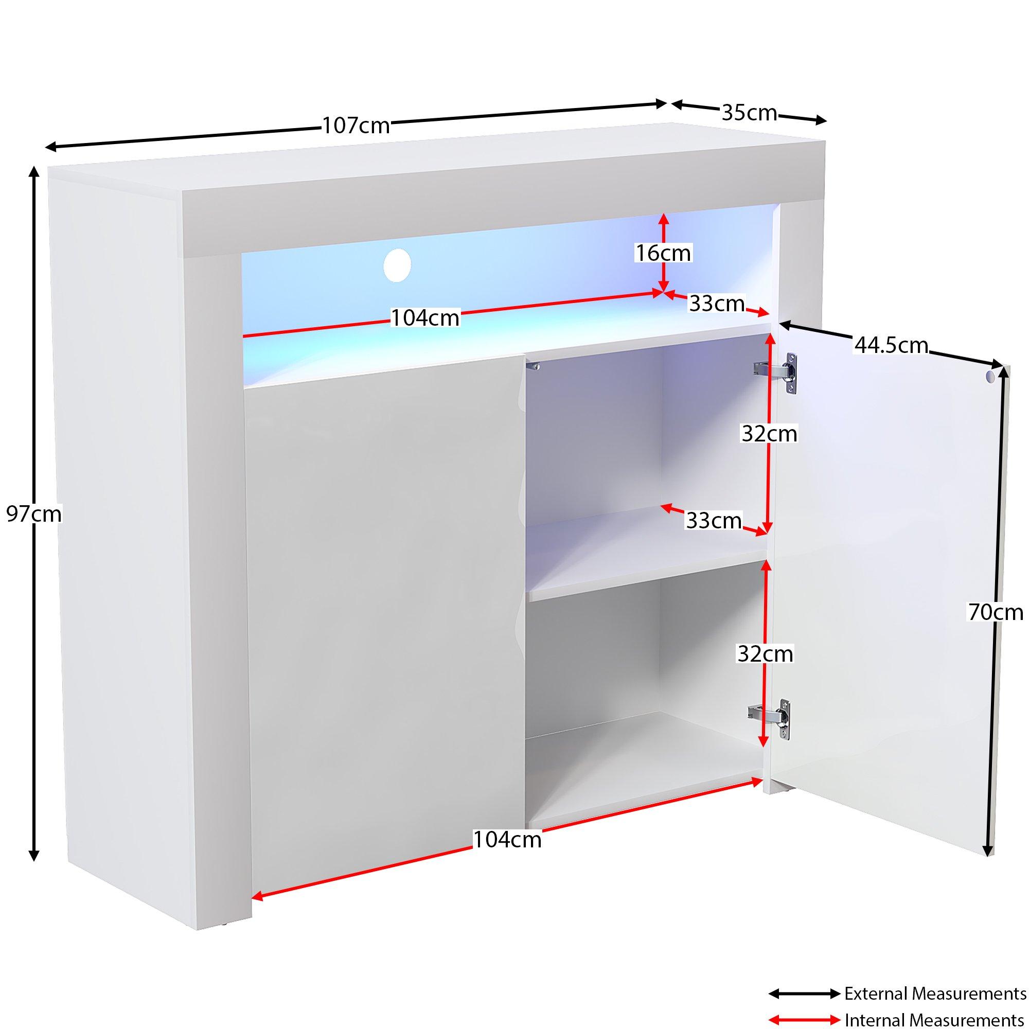 White - Lassic - Vida Designs Nova 2 Door Multi LED Sideboard - 2
