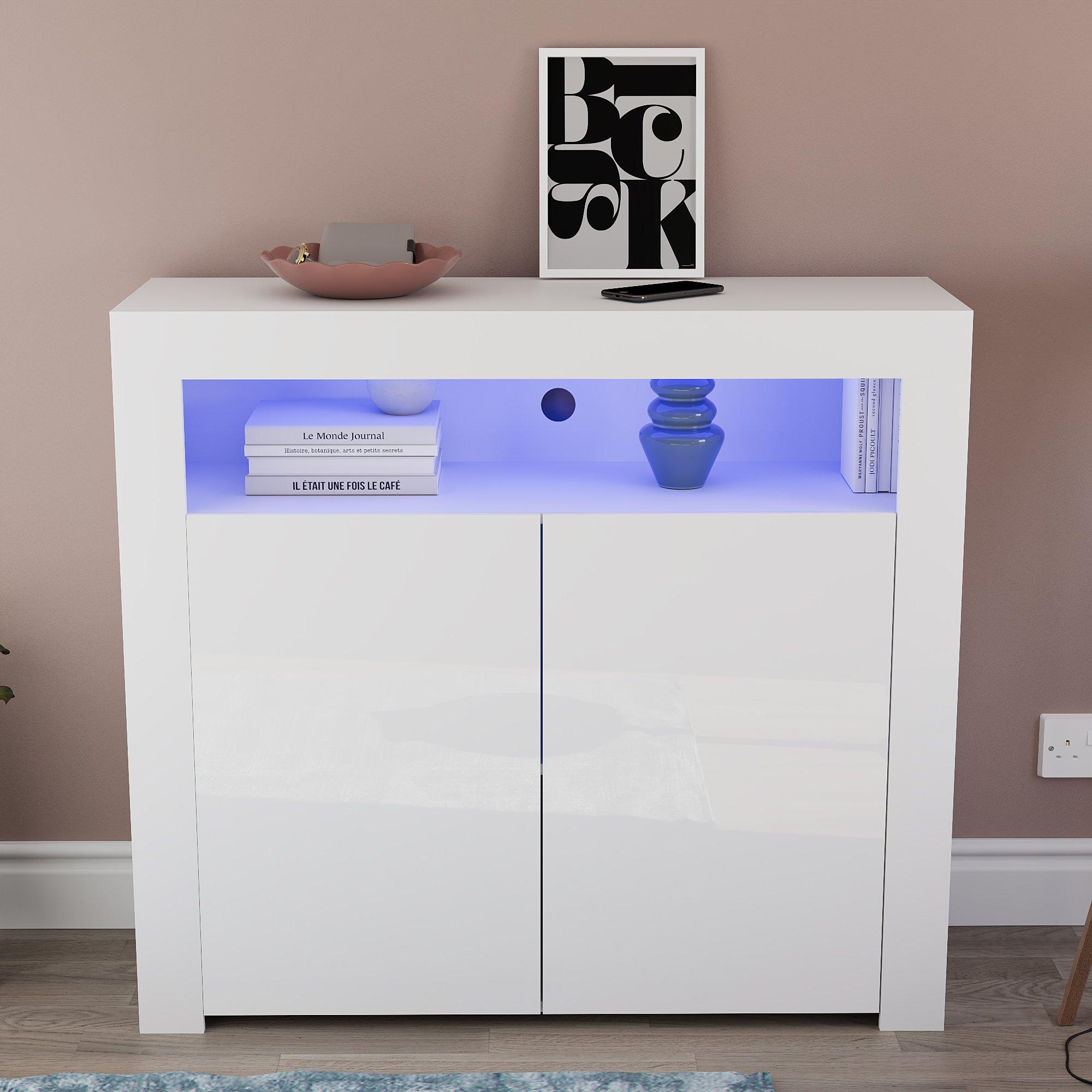 White - Lassic - Vida Designs Nova 2 Door Multi LED Sideboard - 3